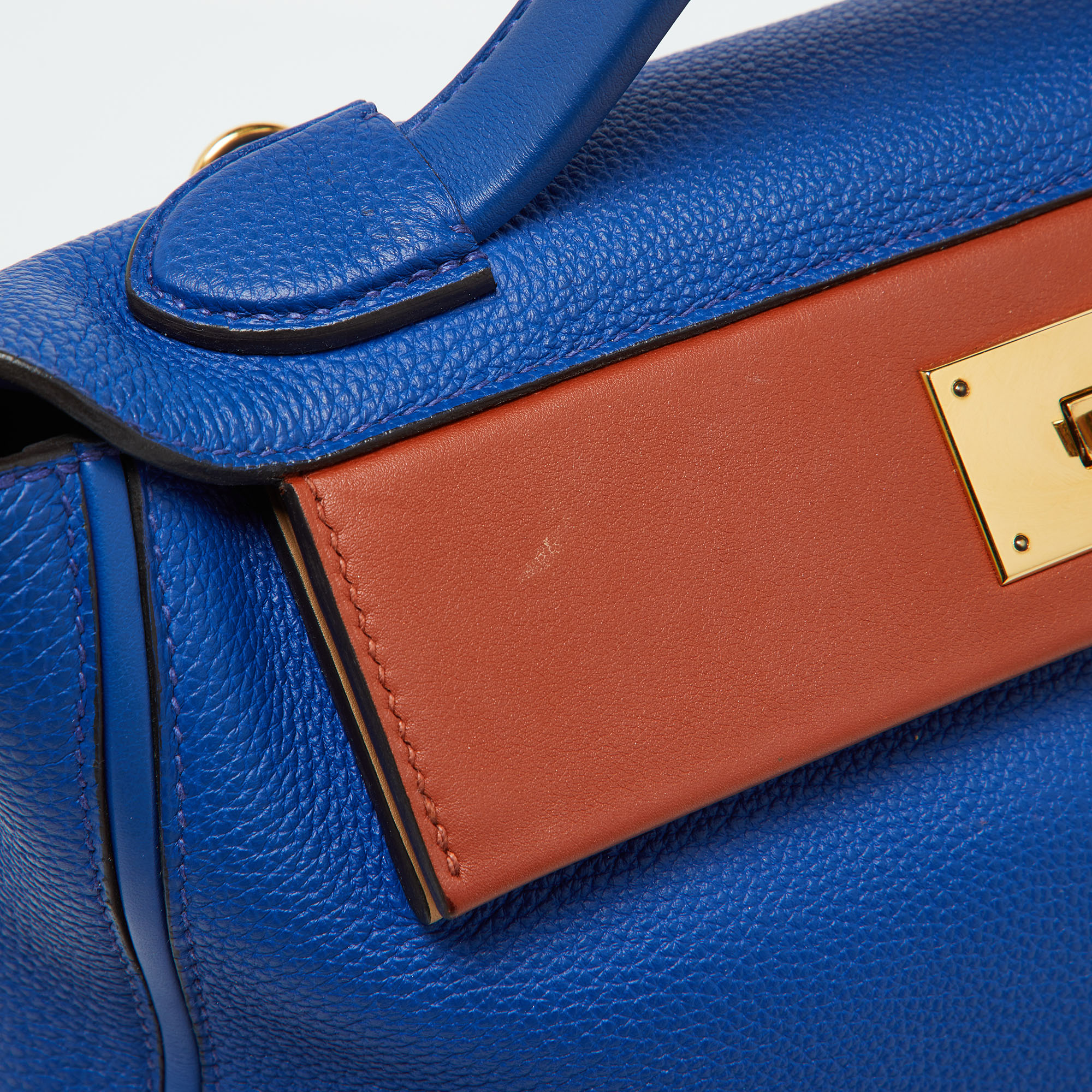 Hermes Blue Royal/Tabac Camel/Fauve Evercolor And Swift Leather Gold Finish 24/24 29 Bag