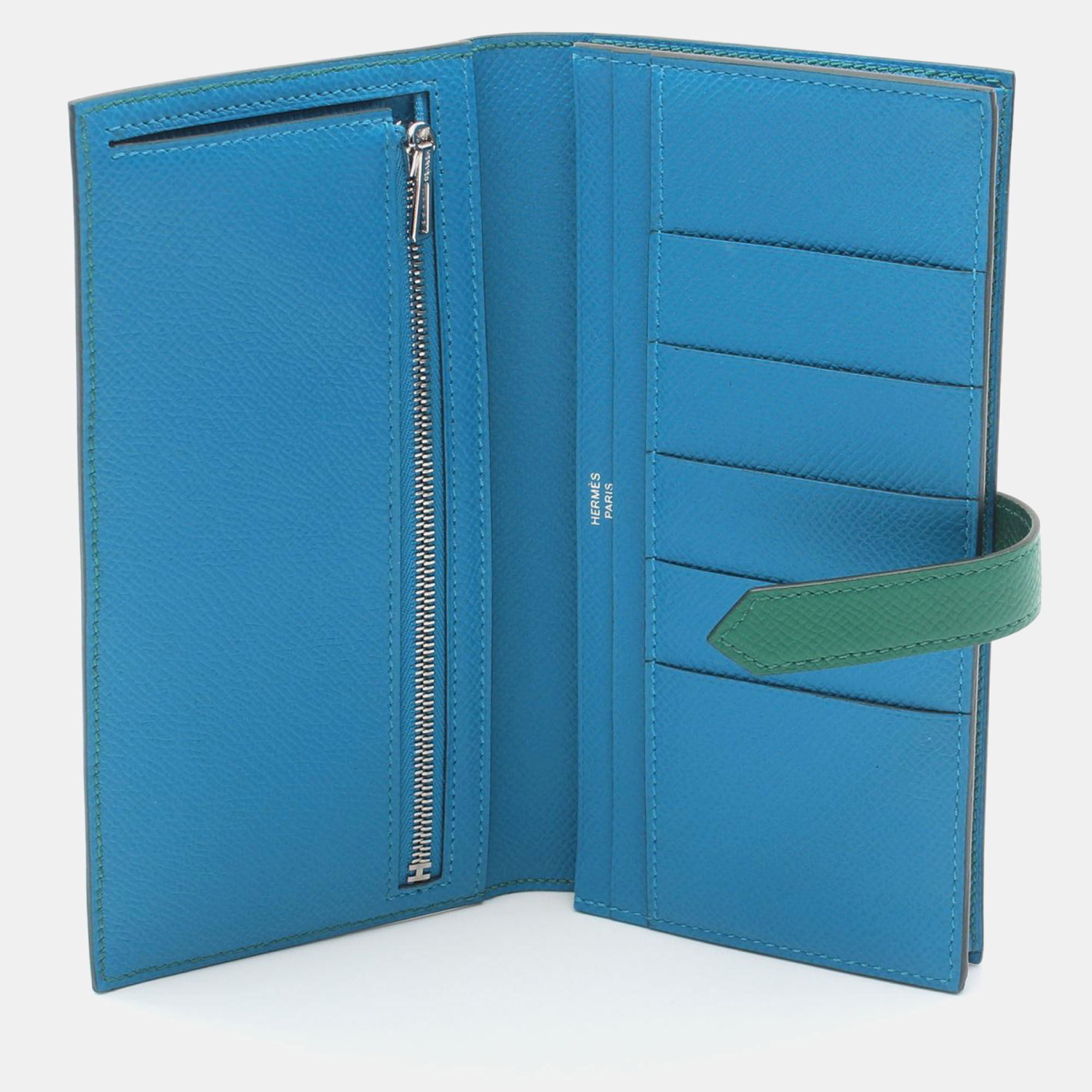 Hermes Bearn Souffle Verso Bifold Wallet Green Leather