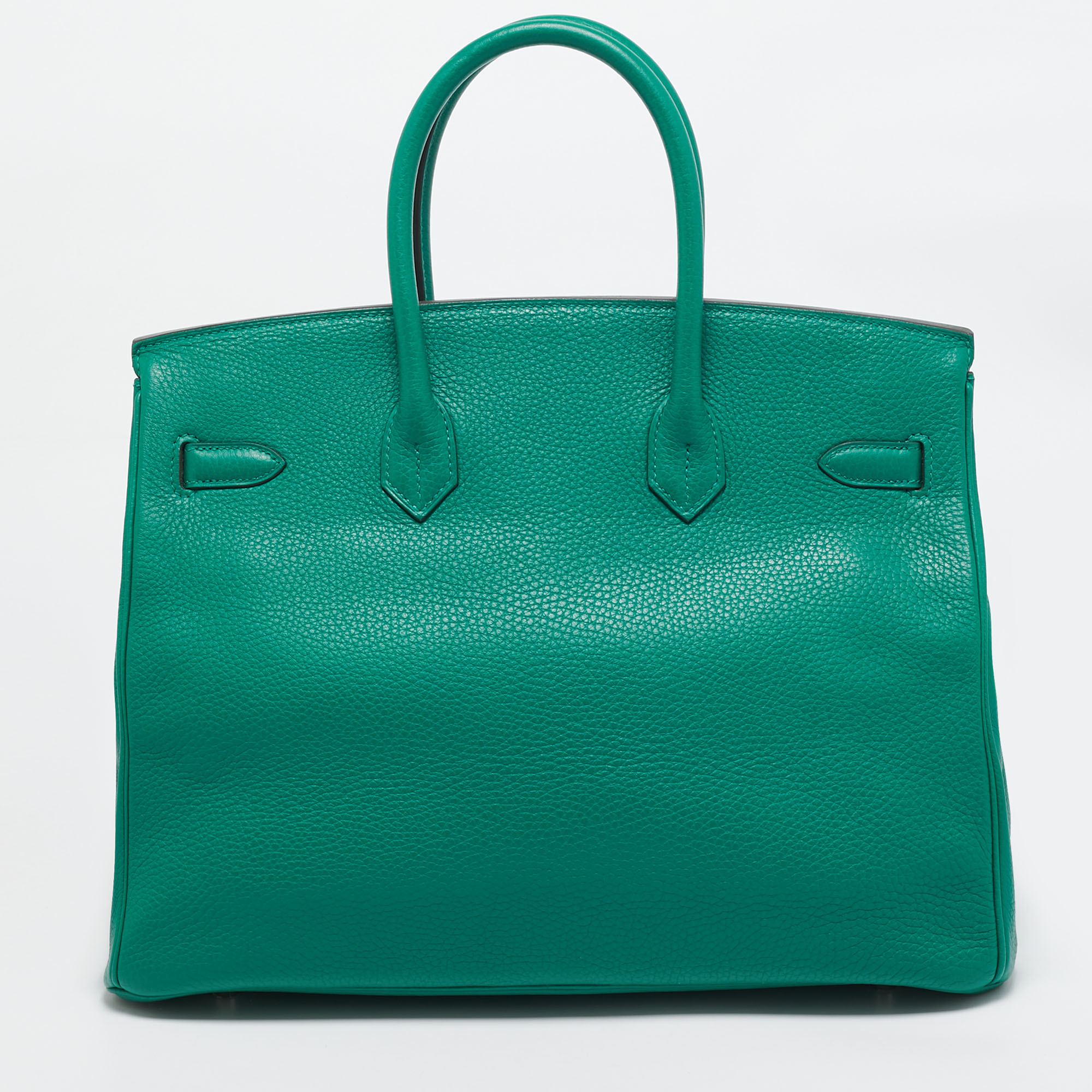 Hermes Vert Vertigo/Vert Fonce Taurillon Clemence Palladium Finish Birkin 35 Bag