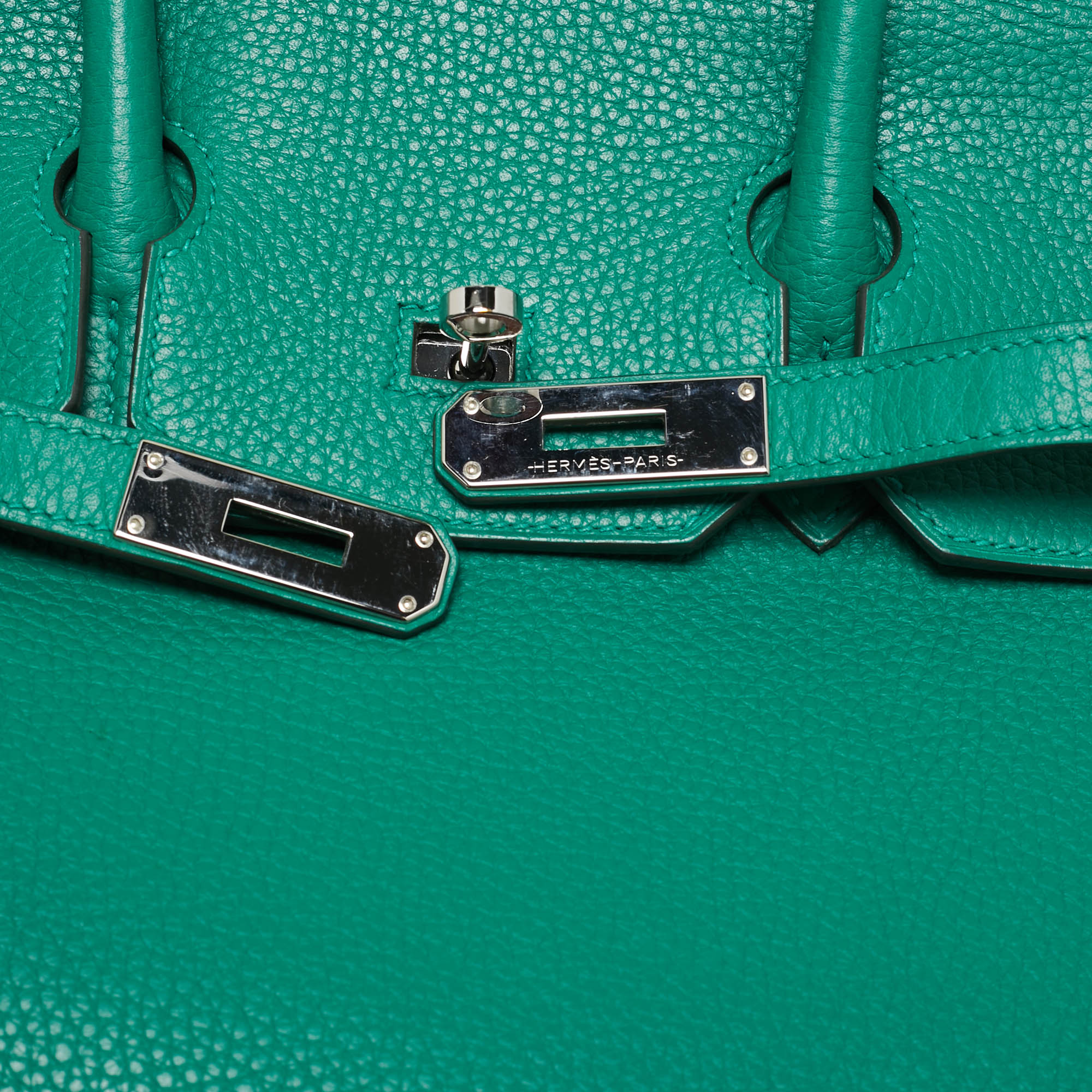 Hermes Vert Vertigo/Vert Fonce Taurillon Clemence Palladium Finish Birkin 35 Bag