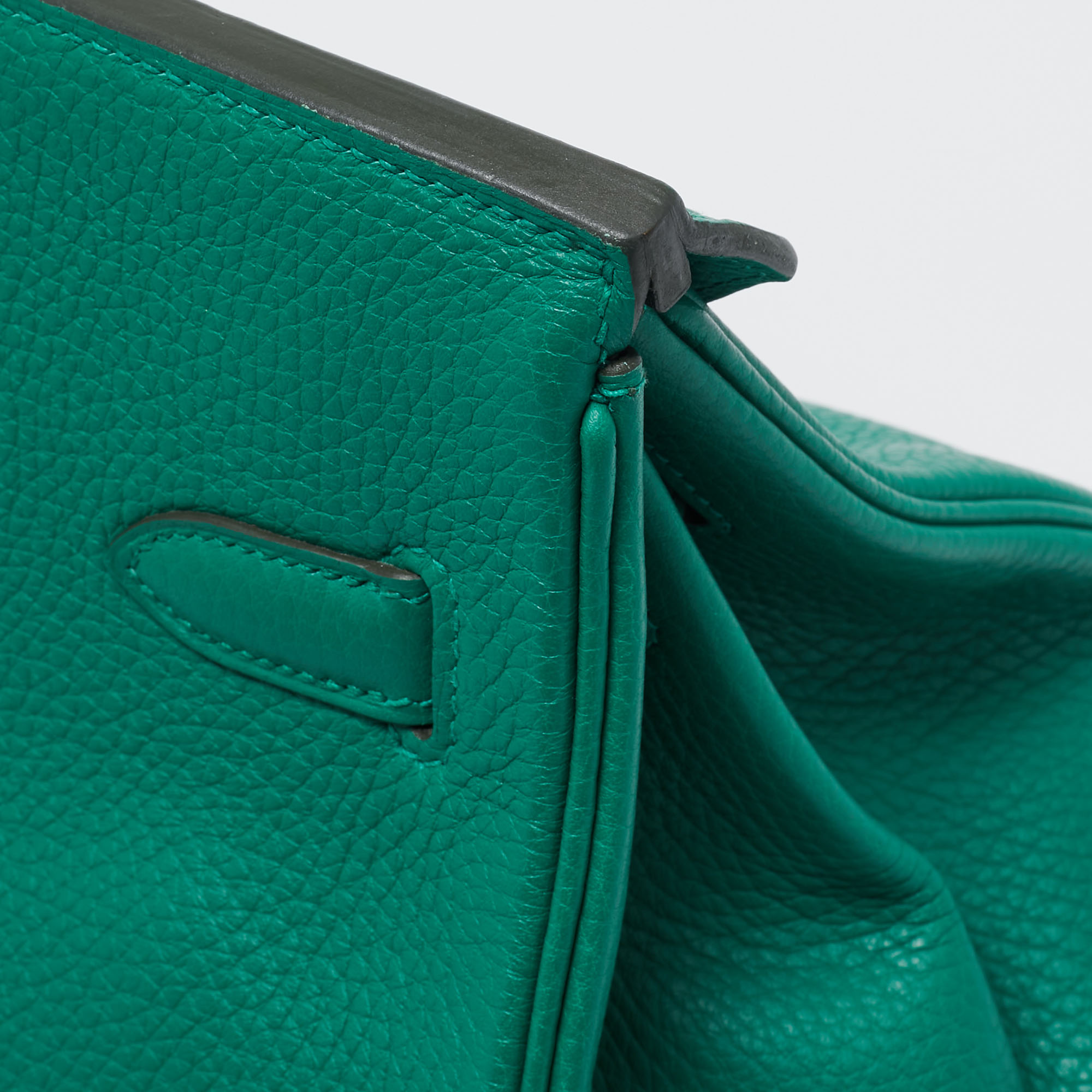 Hermes Vert Vertigo/Vert Fonce Taurillon Clemence Palladium Finish Birkin 35 Bag