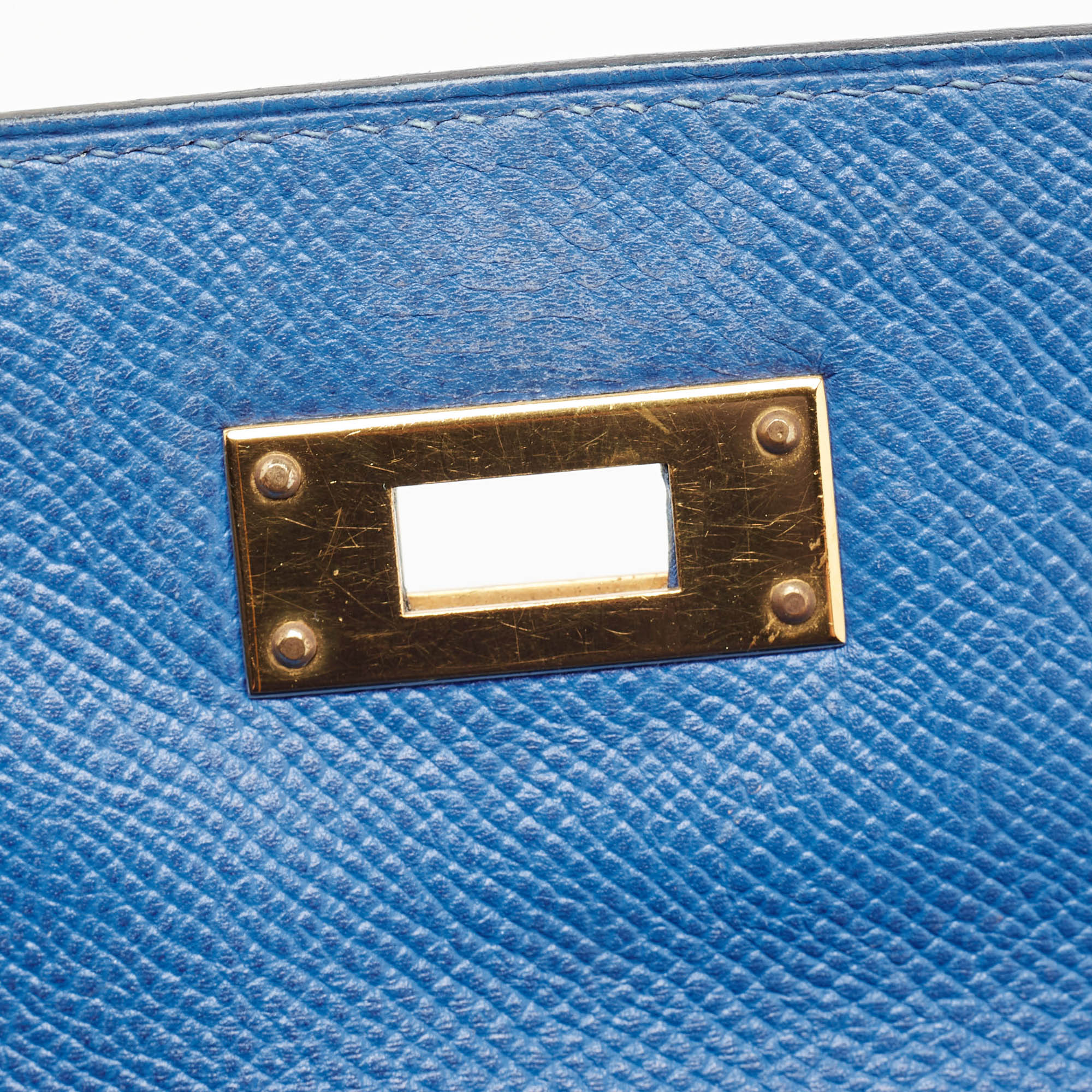 Hermes Bleu Courchevel Leather Gold Finish Kelly Retourne 28 Bag