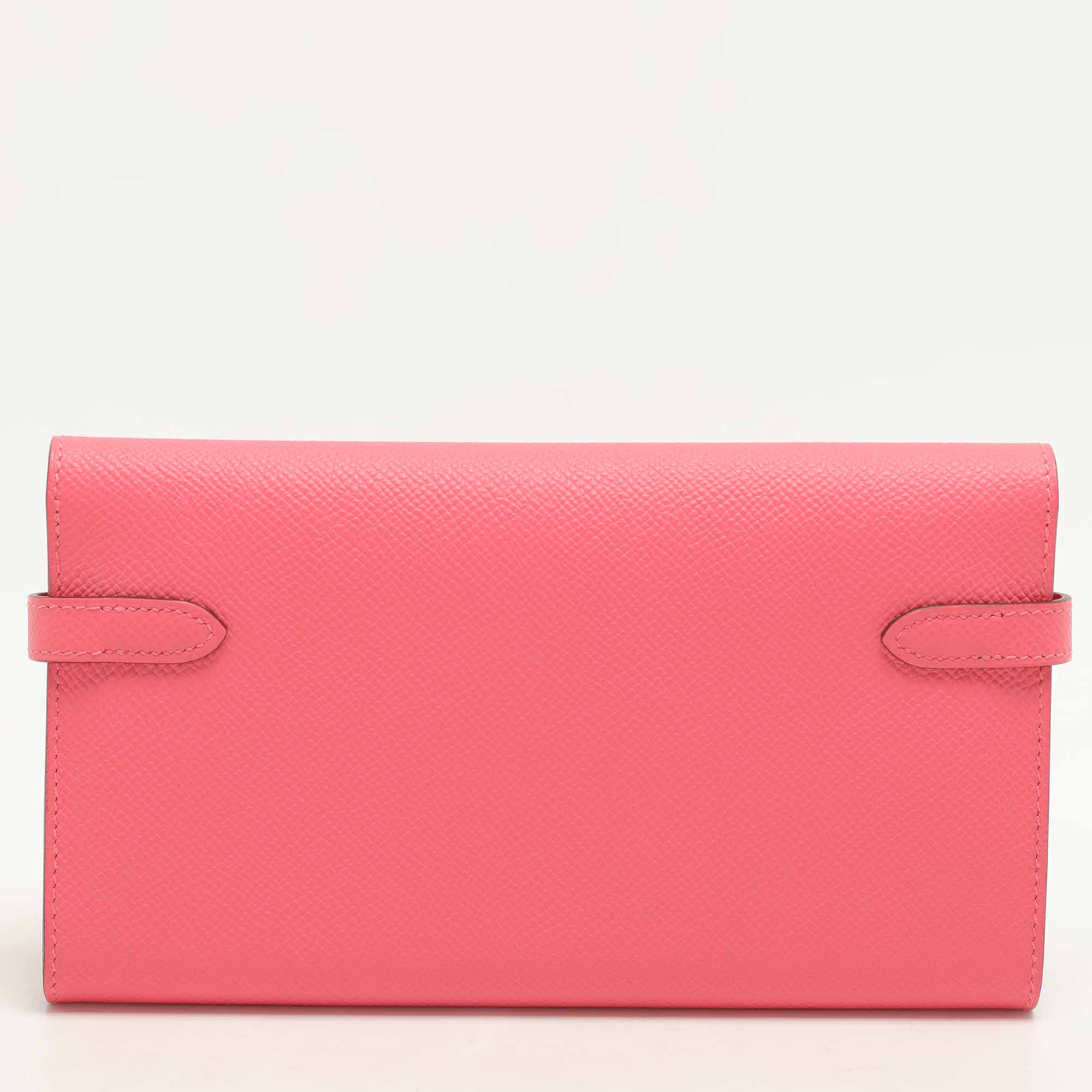 Hermes Rose Lipstick Epsom Leather Kelly Classic Wallet