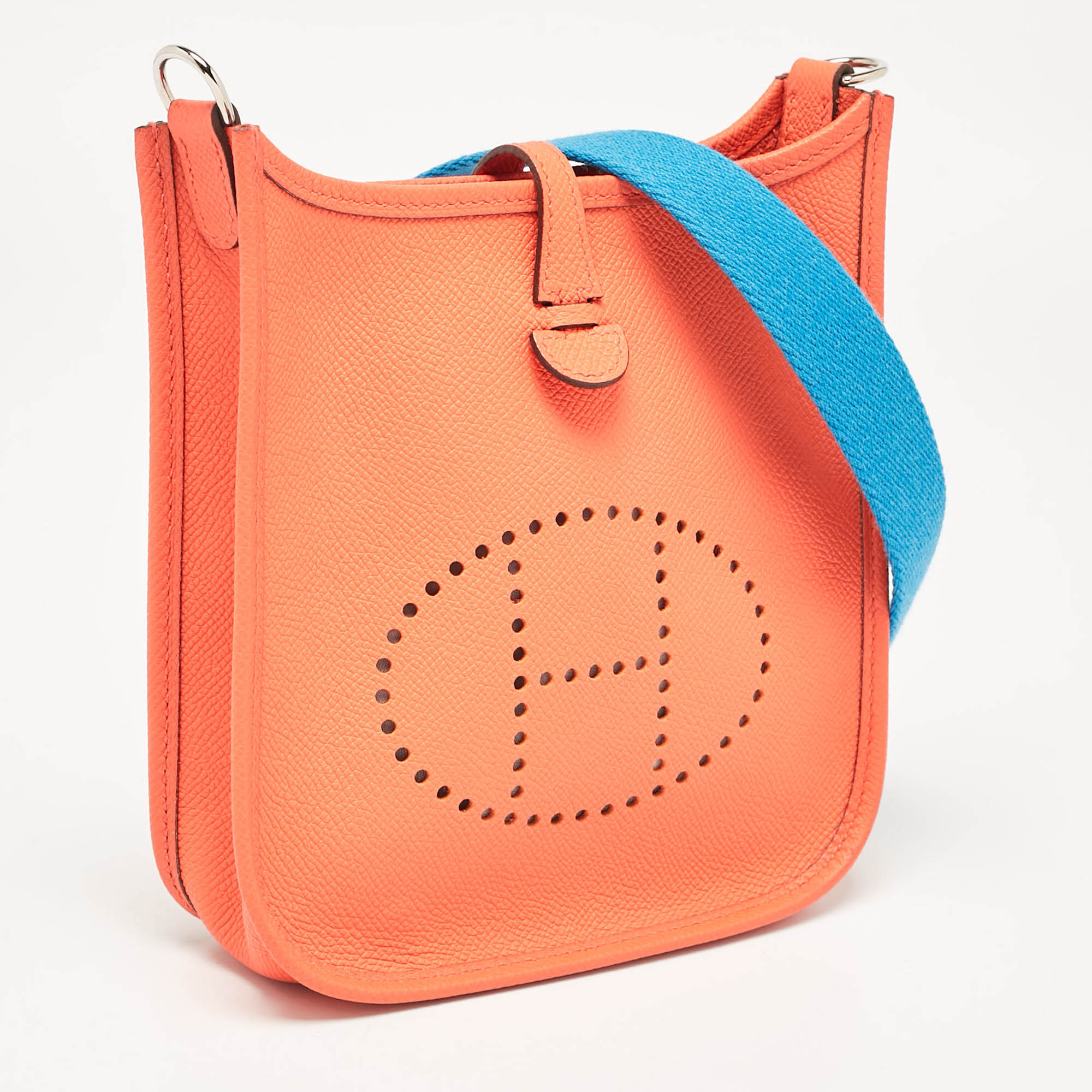 Hermes Orange Poppy/Bleu Zanzibar Epsom Leather Evelyne TPM Bag