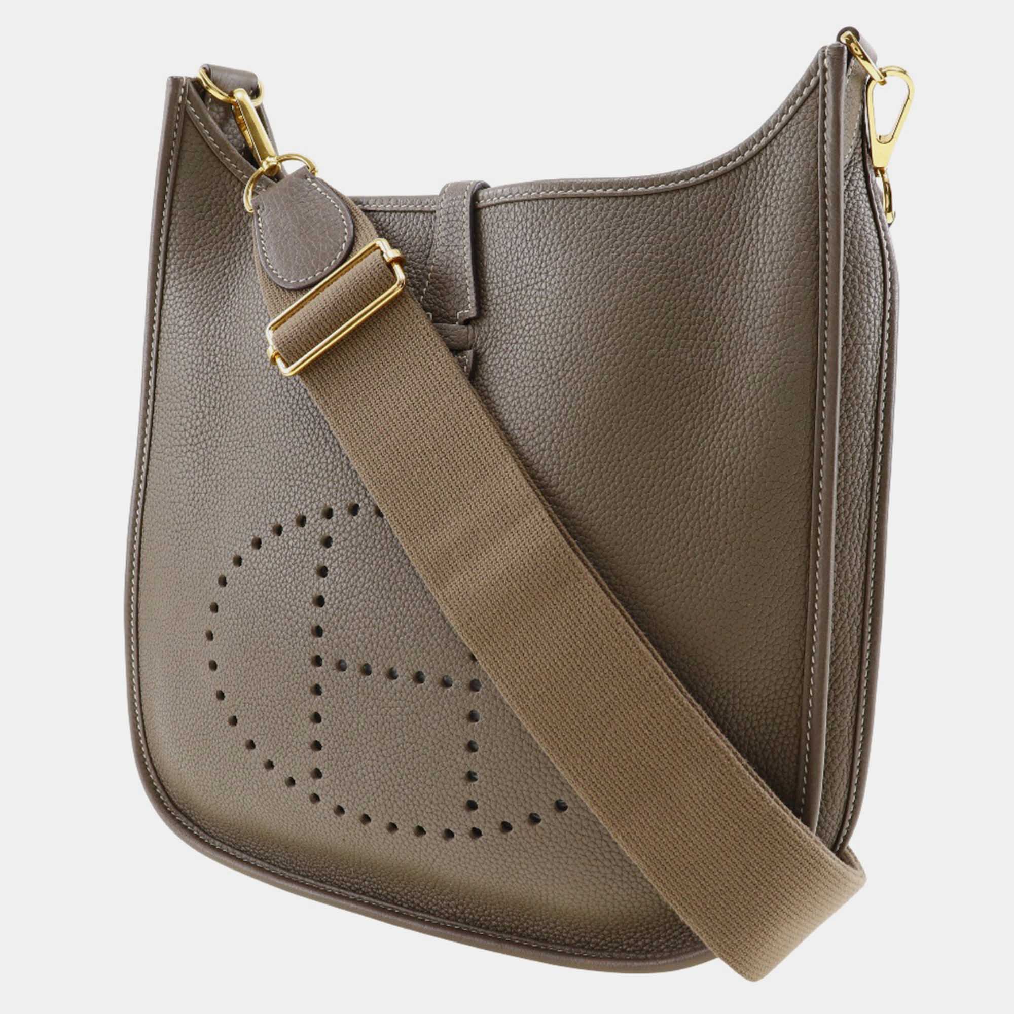 Hermes Clemence Grey Leather Evelyne 3Pm Shoulder Bag