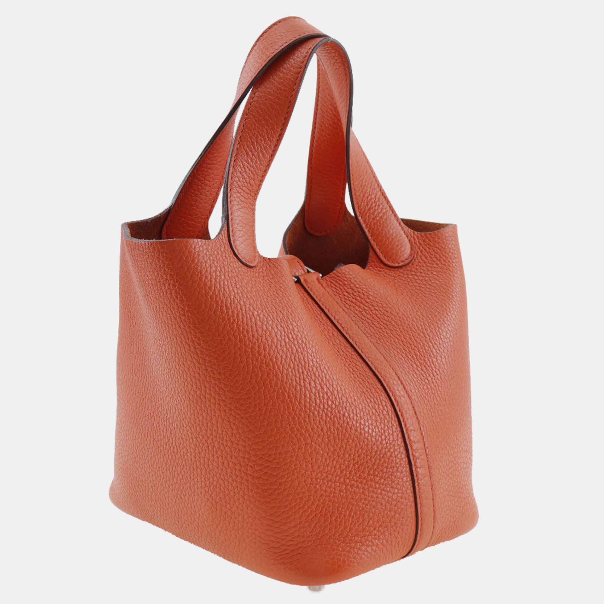 Hermes Orange Leather Picotin Lock Pm Handbag