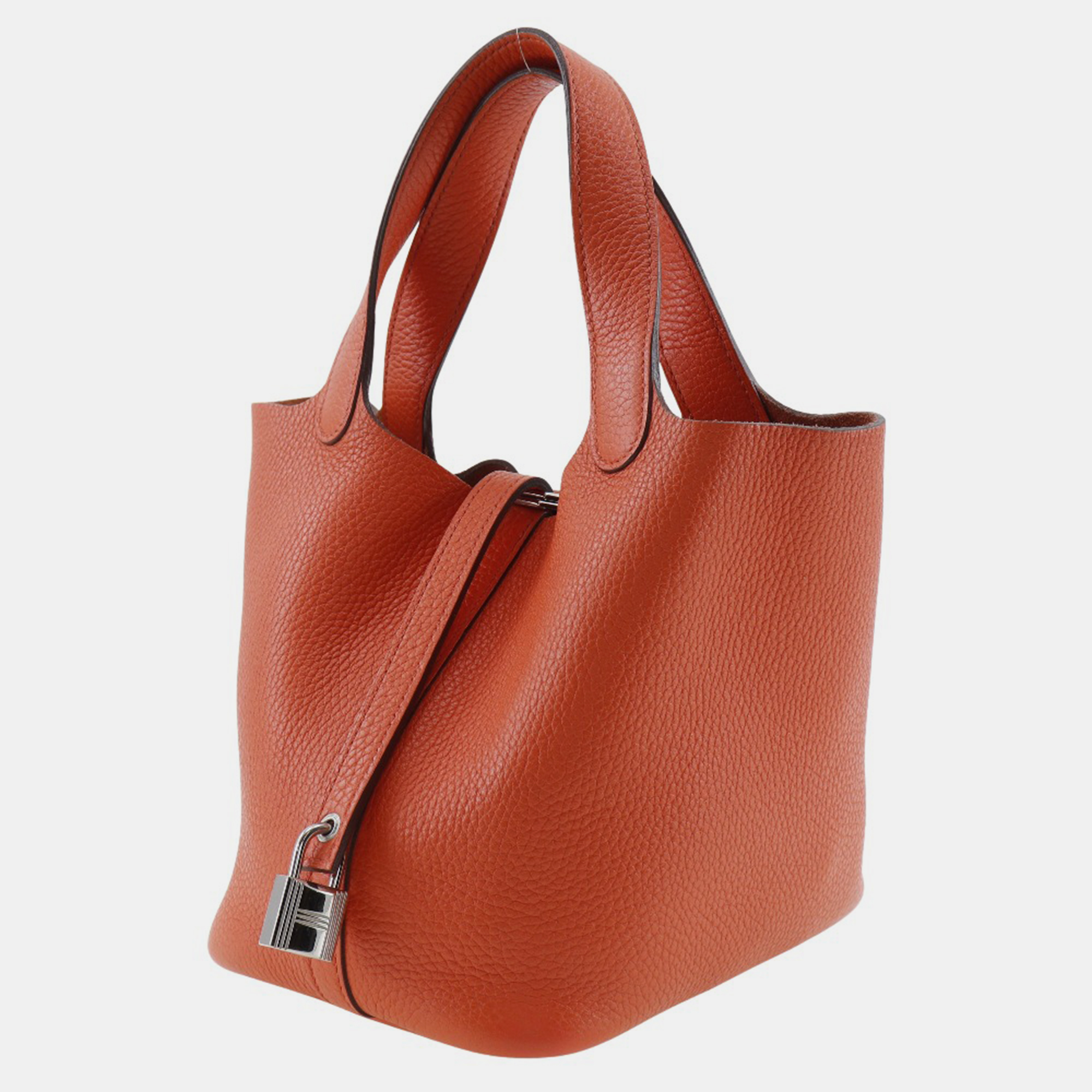 Hermes Orange Leather Picotin Lock Pm Handbag