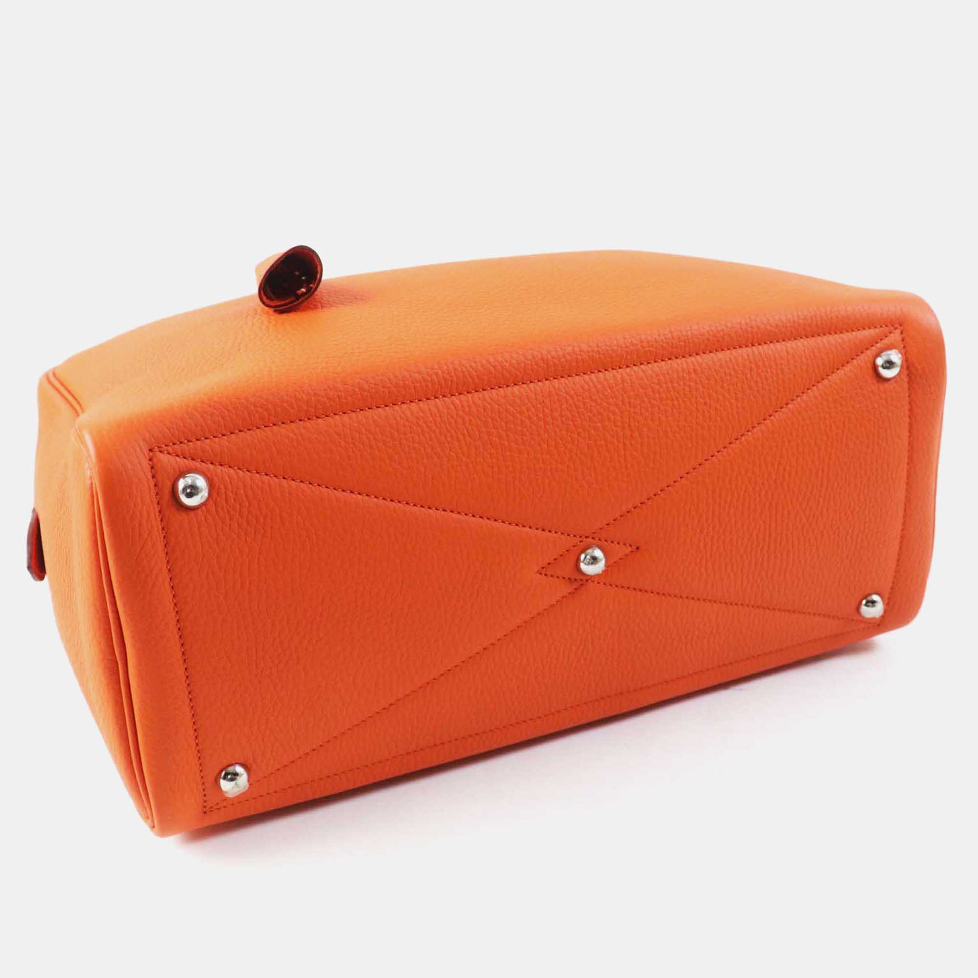 Hermes Orange Leather Victoria 35 Clemence Boston Bag