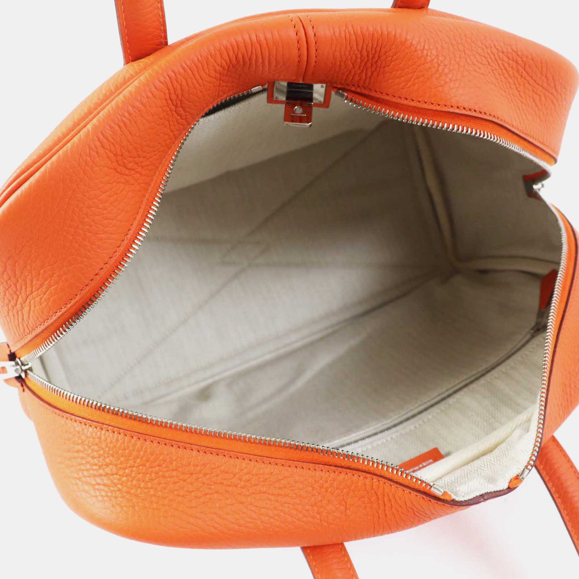 Hermes Orange Leather Victoria 35 Clemence Boston Bag