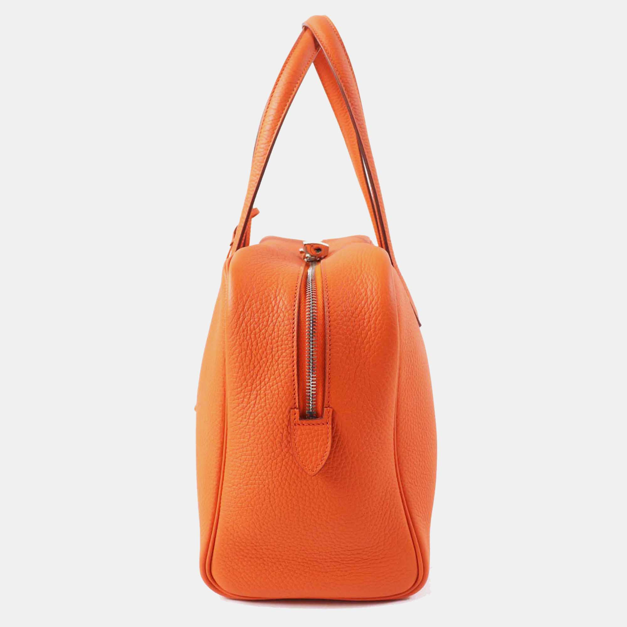 Hermes Orange Leather Victoria 35 Clemence Boston Bag