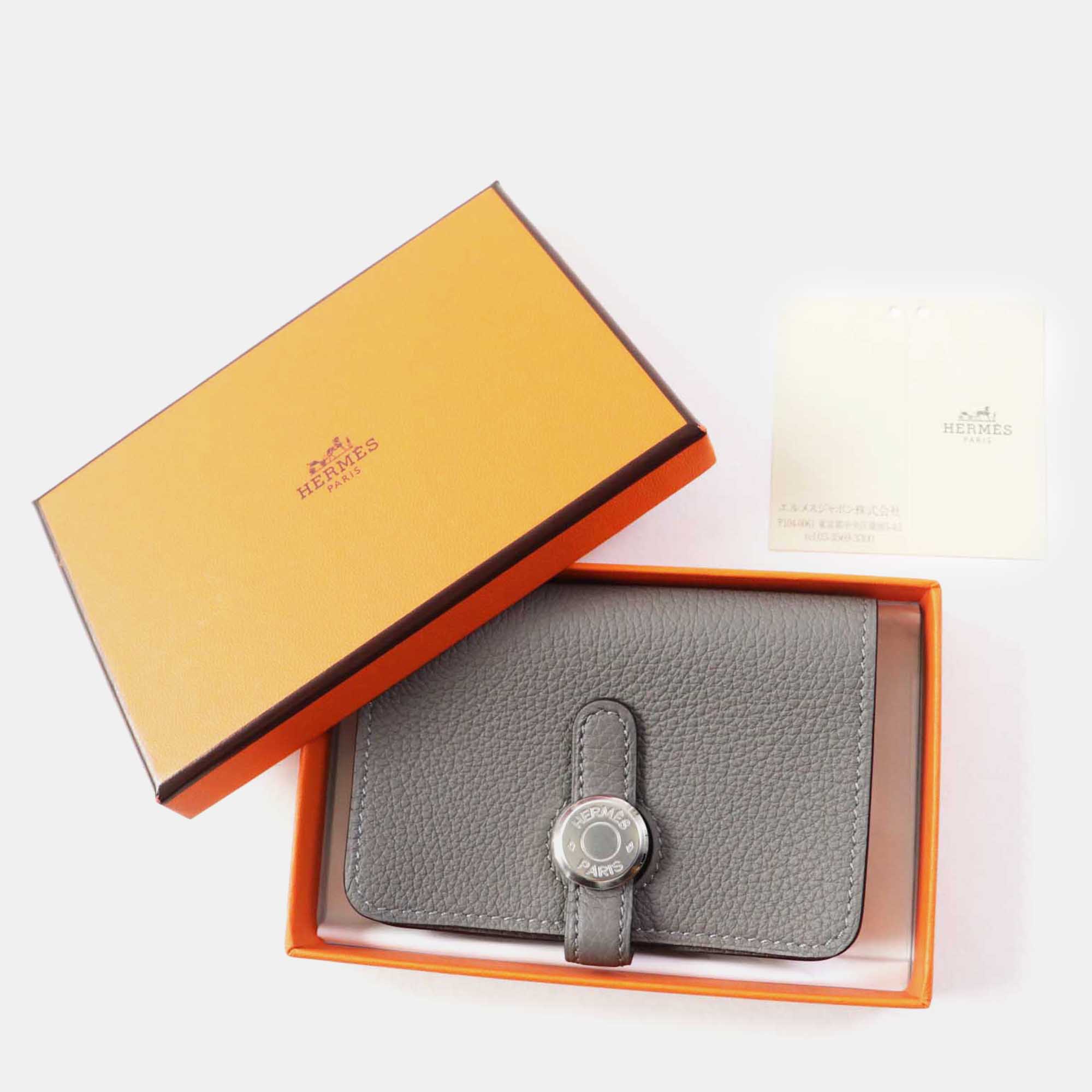 Hermes Silver Leather Dogon Card Holder