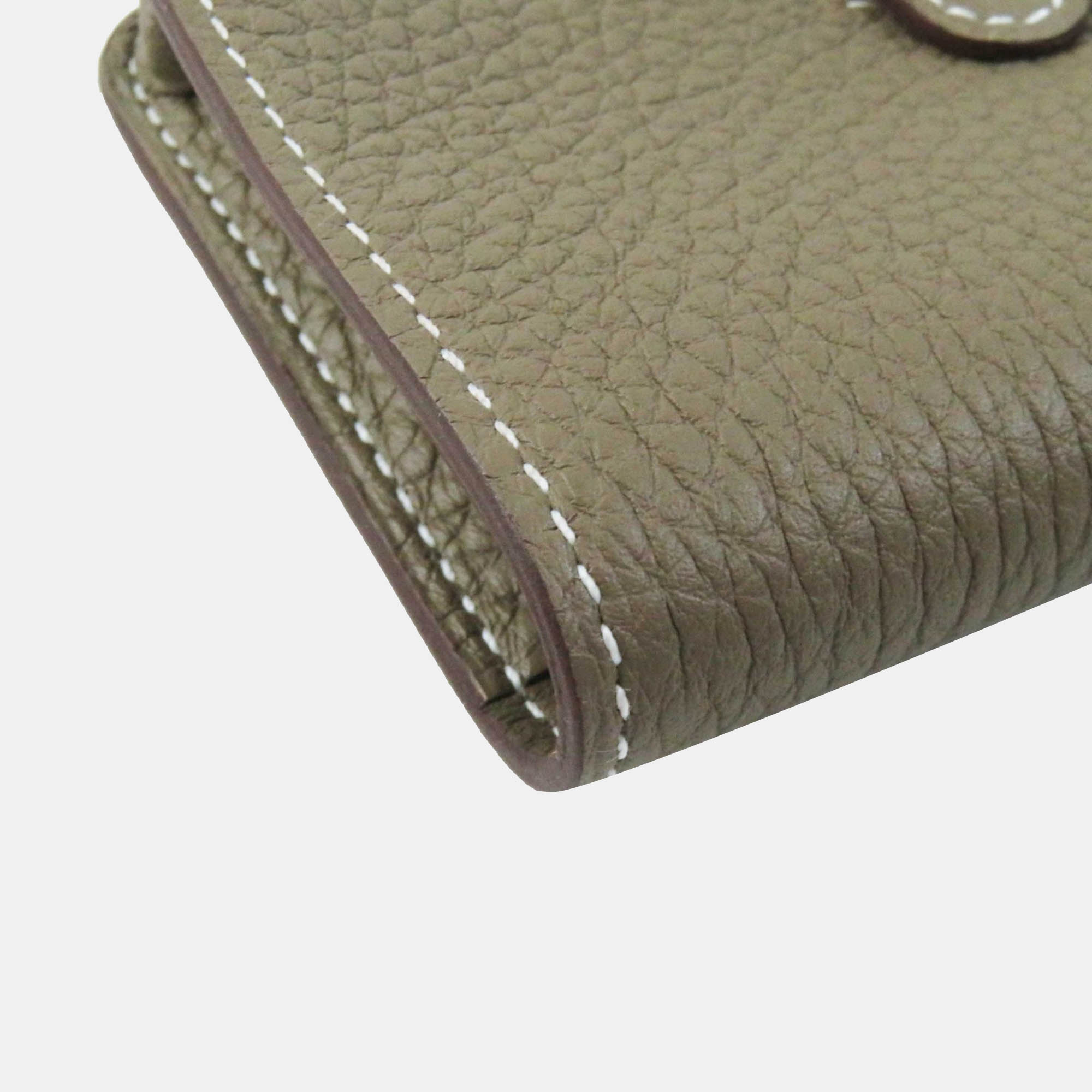 Hermes Brown Leather Etope Silver Togo Card Case