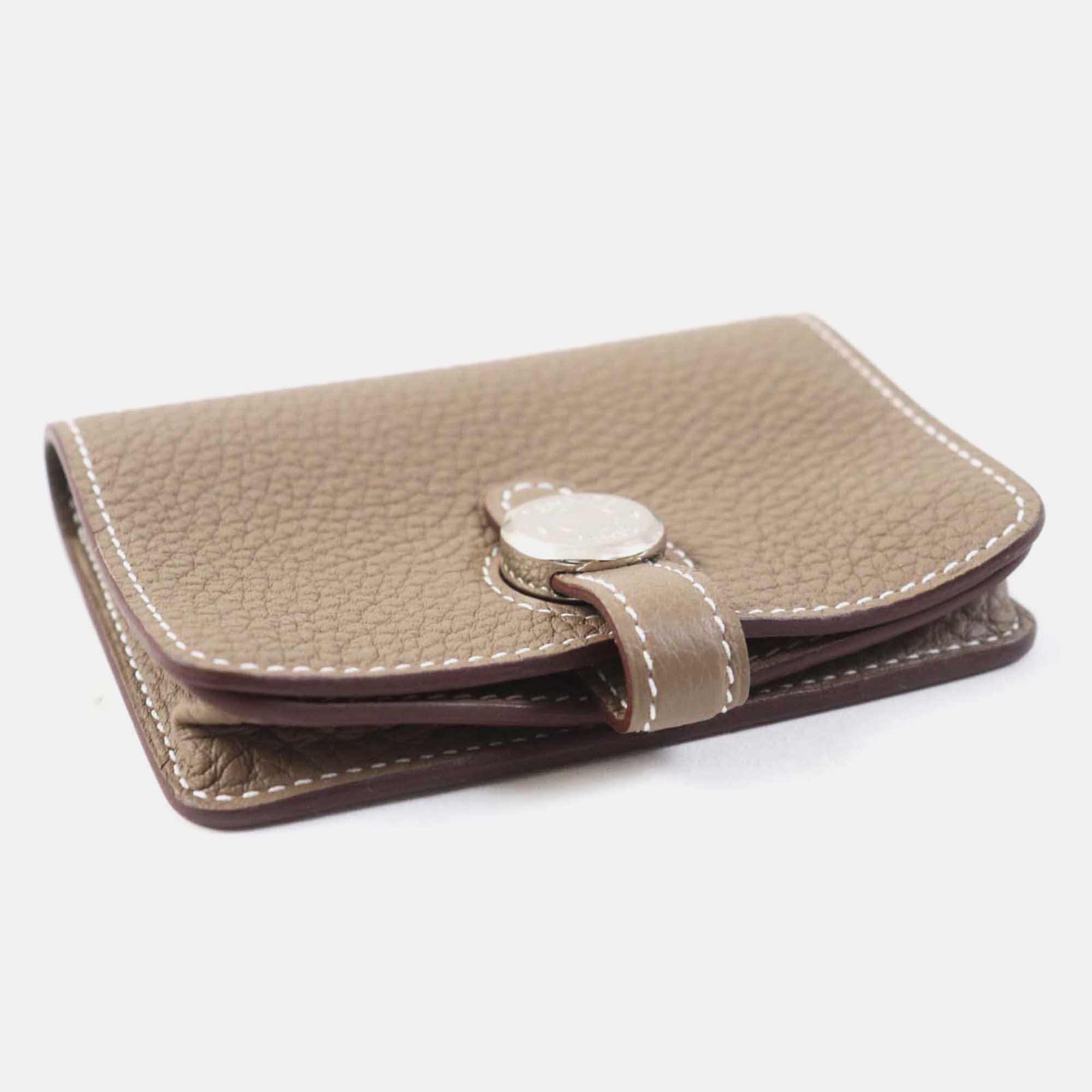 Hermes Brown Leather Etope Silver Togo Card Case