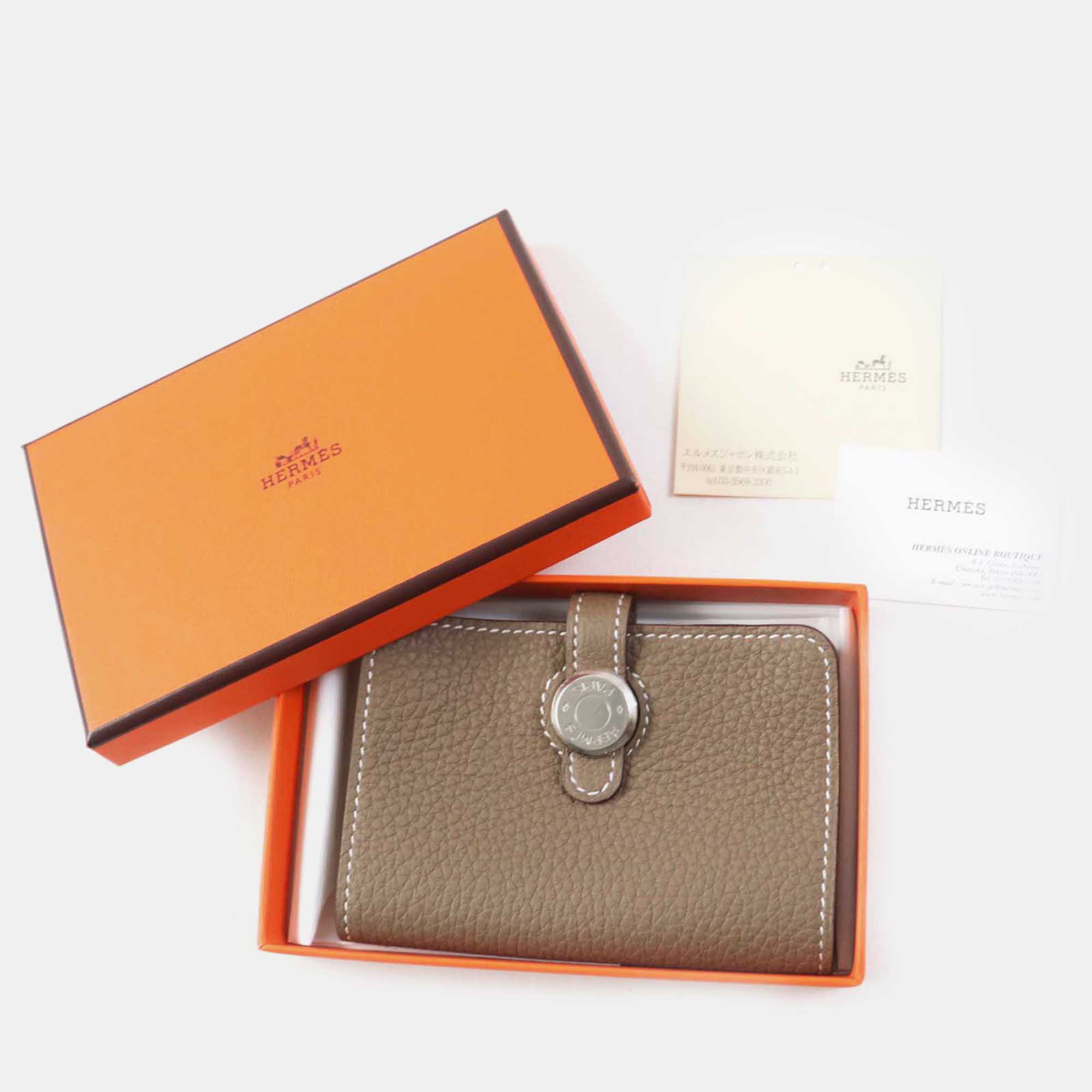 Hermes Brown Leather Etope Silver Togo Card Case