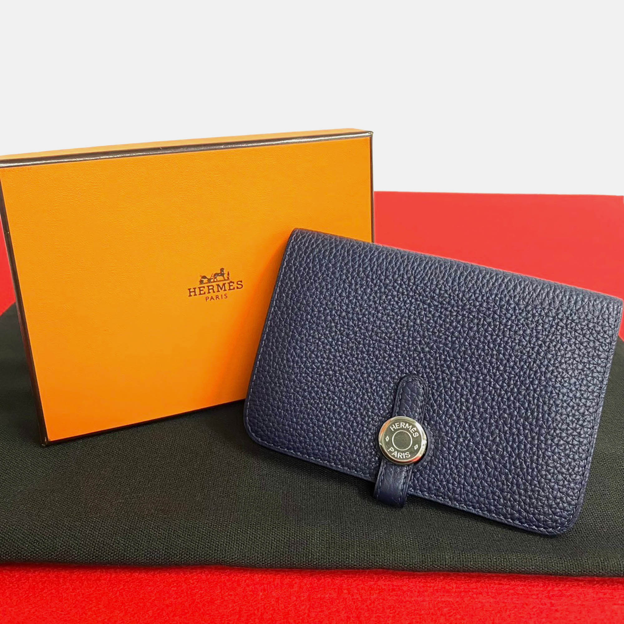 Hermes Navy Blue Leather Dogon Compact Leather Wallet