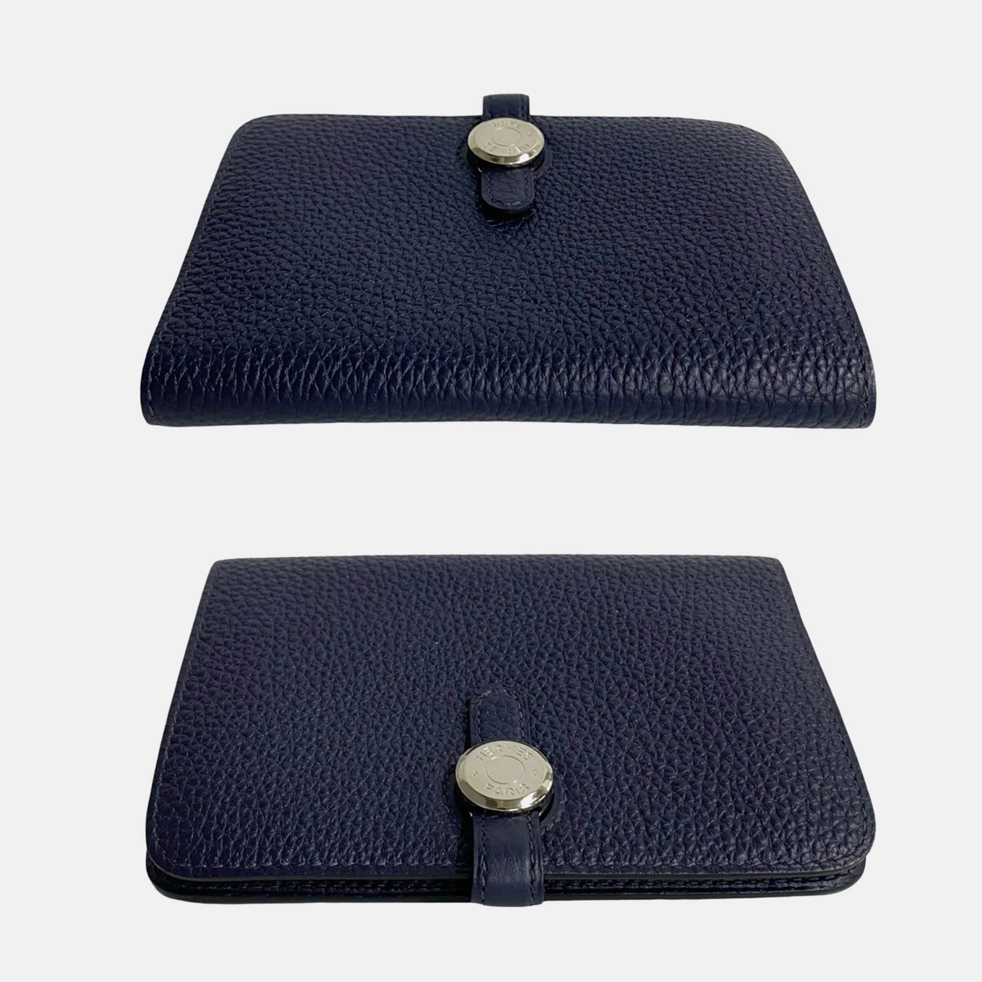 Hermes Navy Blue Leather Dogon Compact Leather Wallet