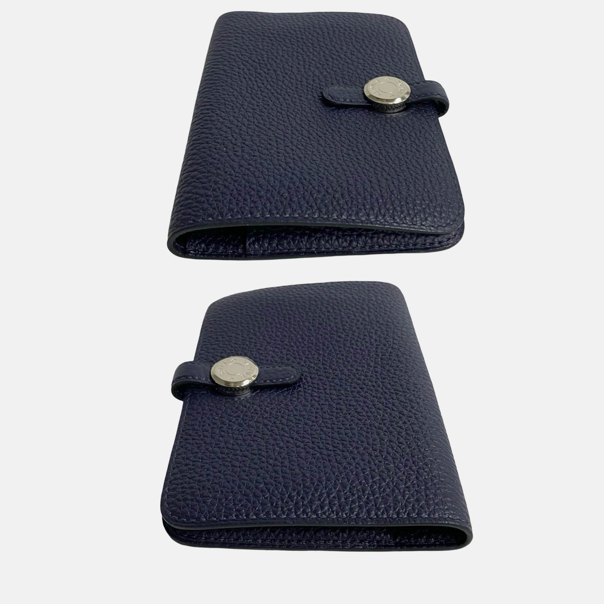 Hermes Navy Blue Leather Dogon Compact Leather Wallet