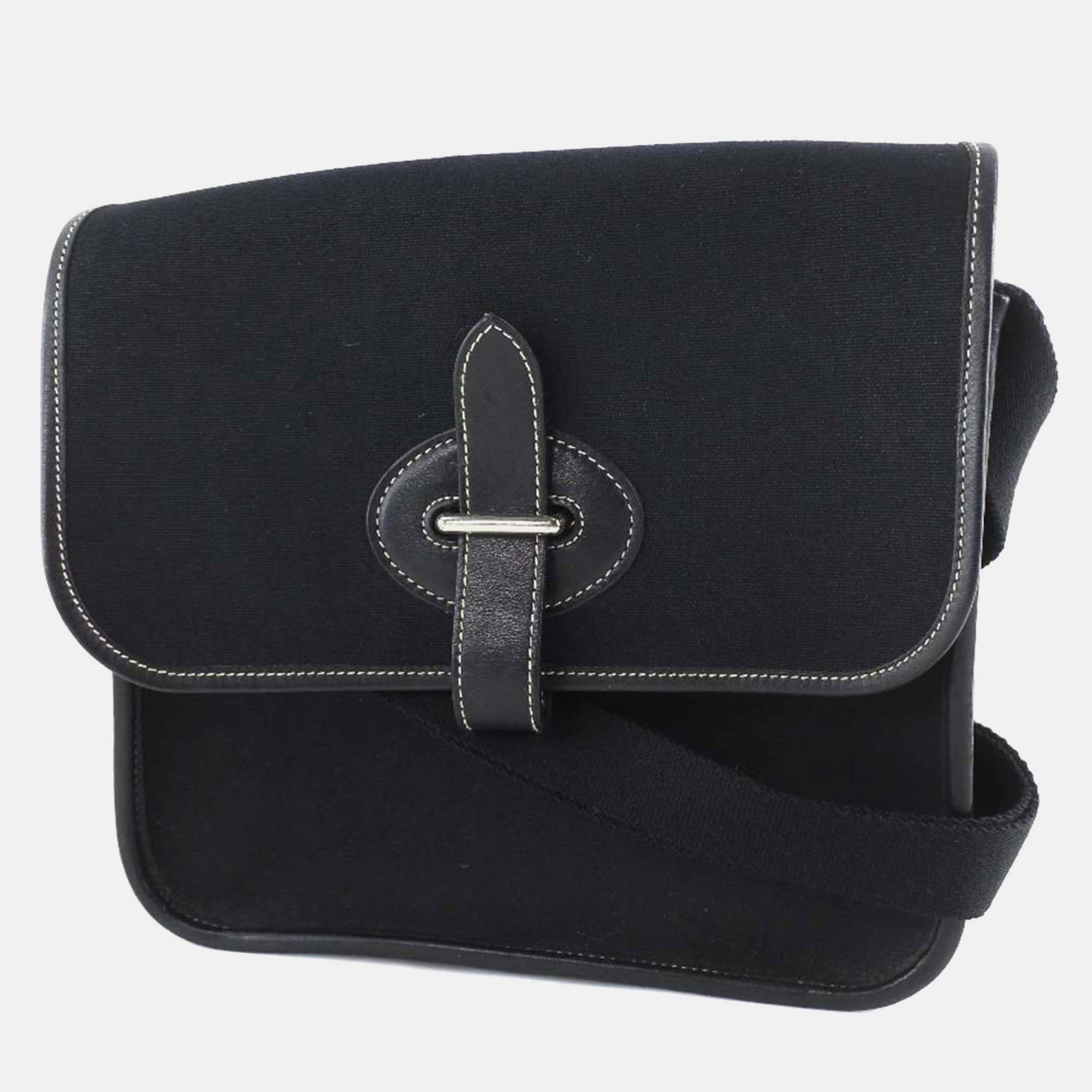 Hermes Black Canvas Buenaventura Shoulder Bag