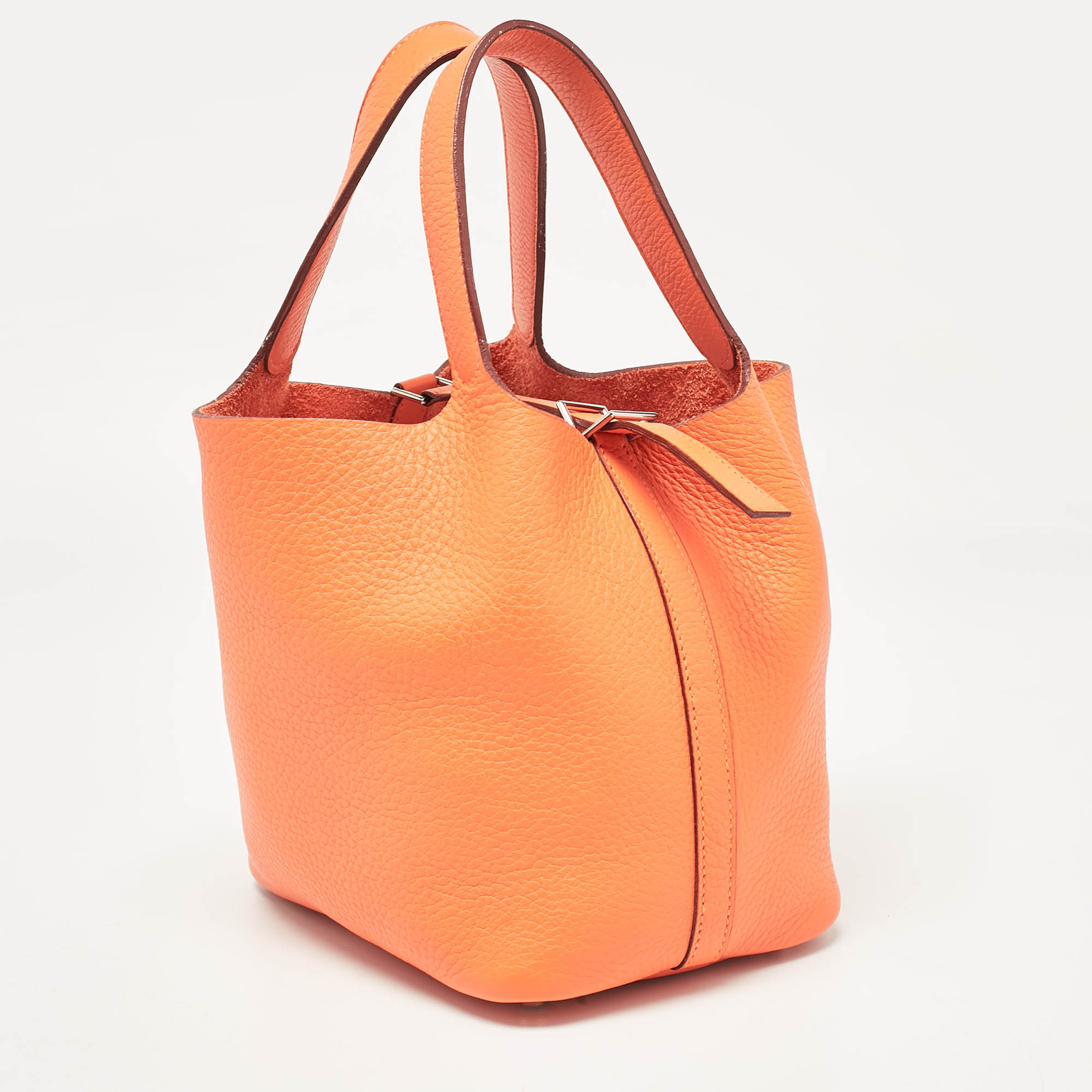 Hermes Orange Taurillon Clemence Leather Picotin 18 Bag