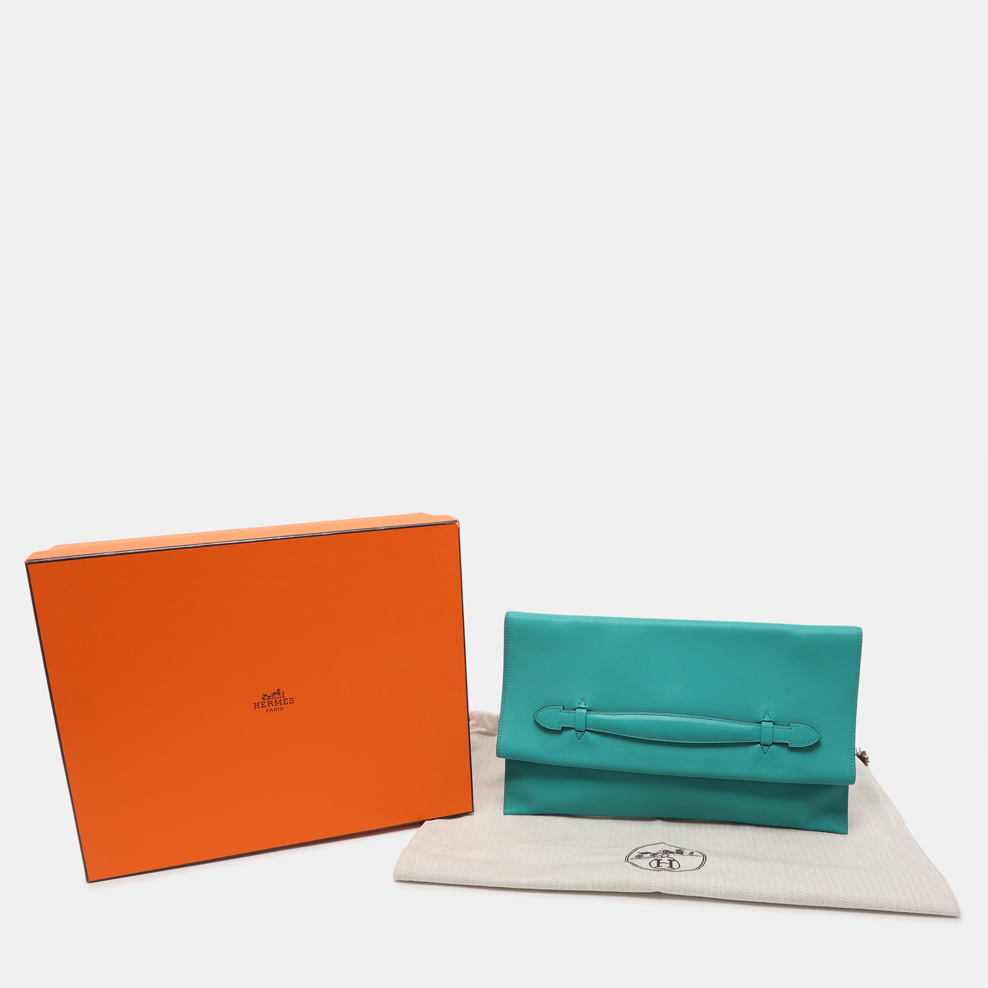 Hermes Blue Paon Swift Leather Pliplat Clutch