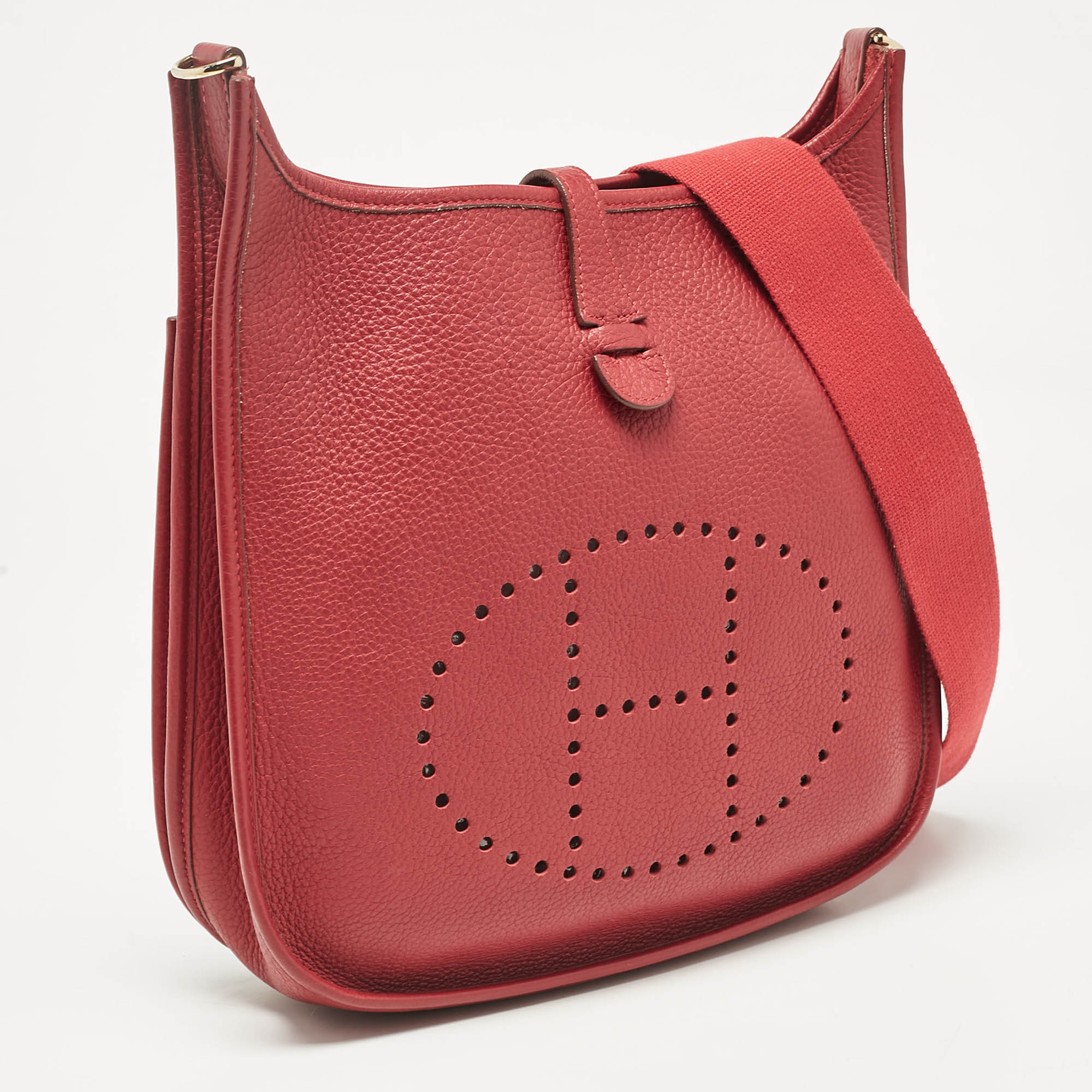 Hermes Rouge Casaque Taurillon Clemence Leather Evelyne II PM Bag