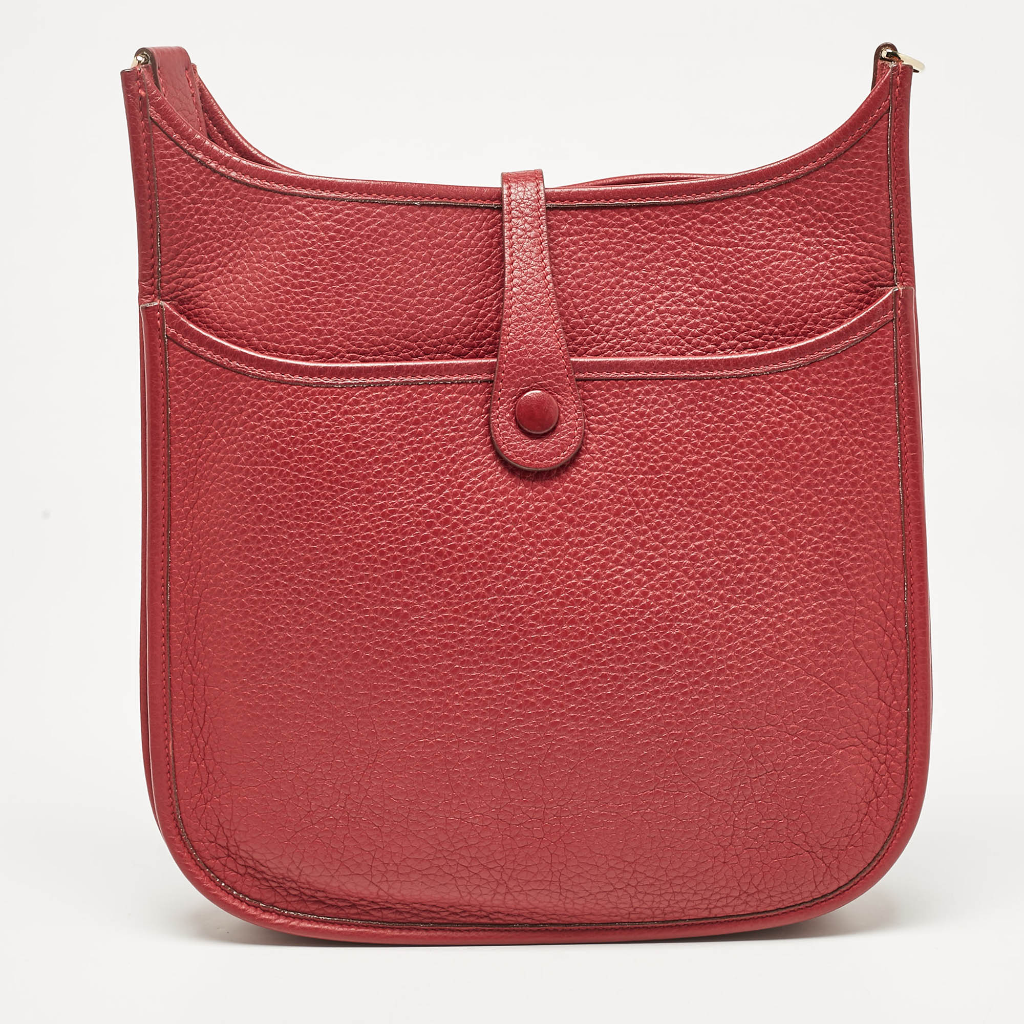 Hermes Rouge Casaque Taurillon Clemence Leather Evelyne II PM Bag