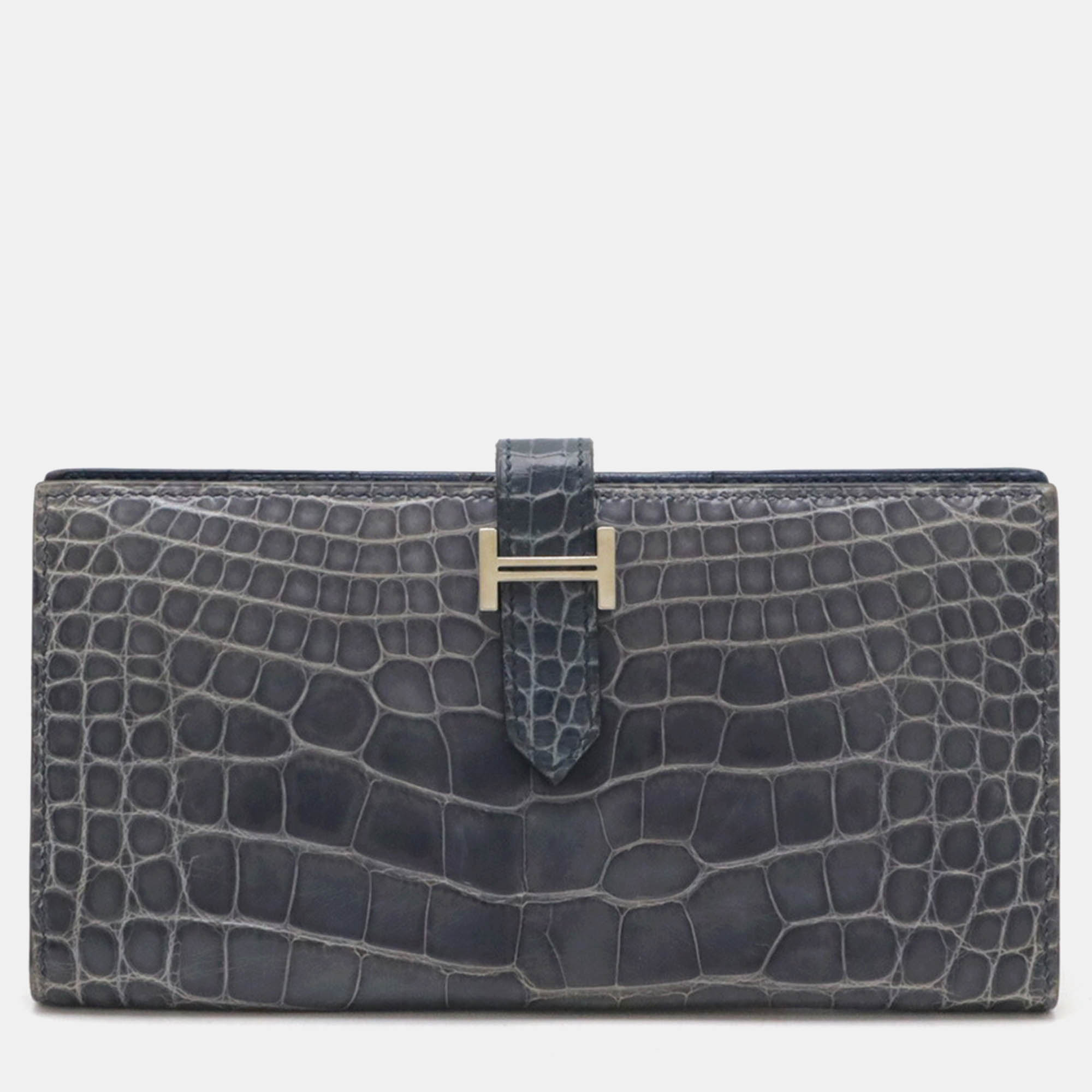 Hermes Blue Leather Bearn  Long Wallet