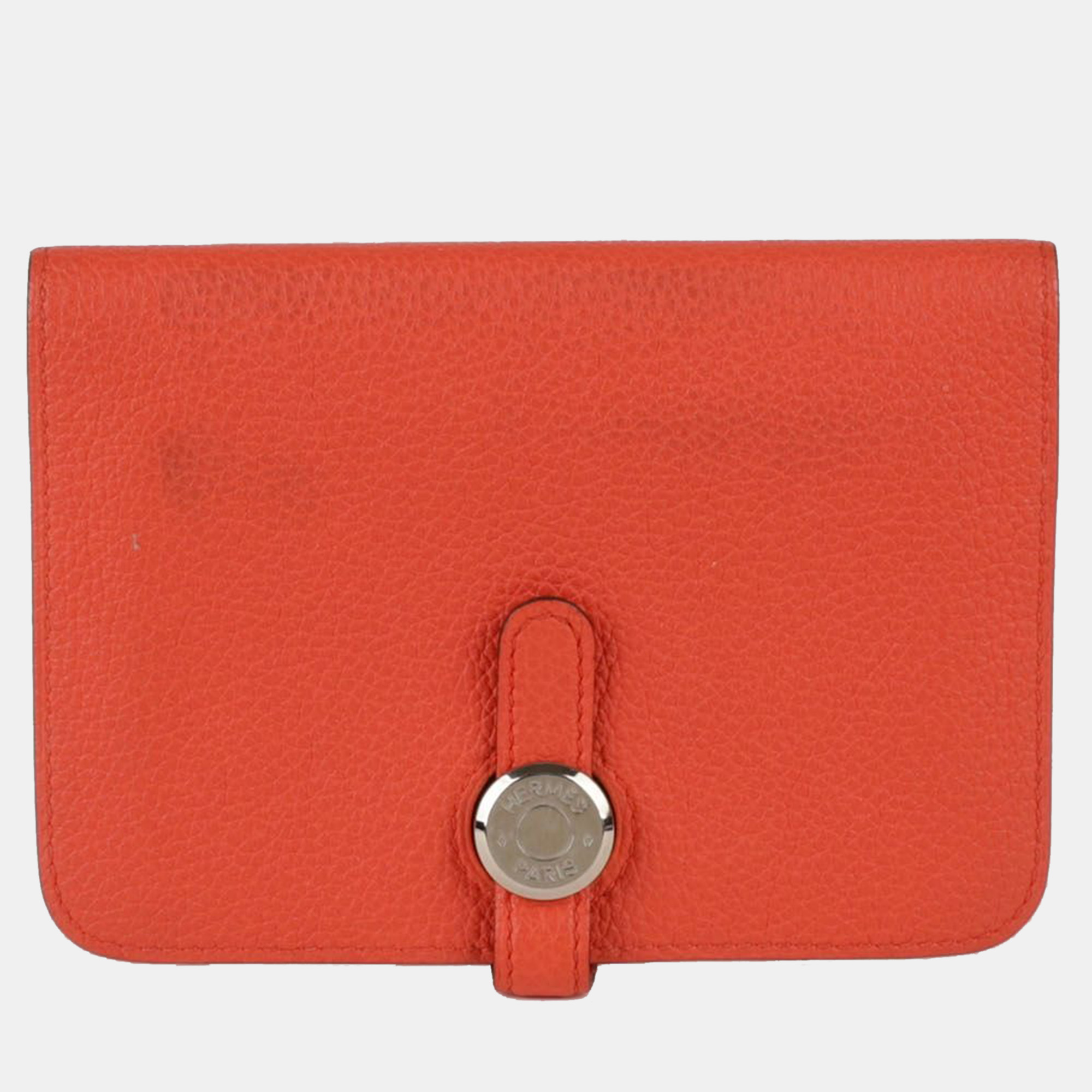 Hermes Orange Togo Leather Dogon Compact Wallet