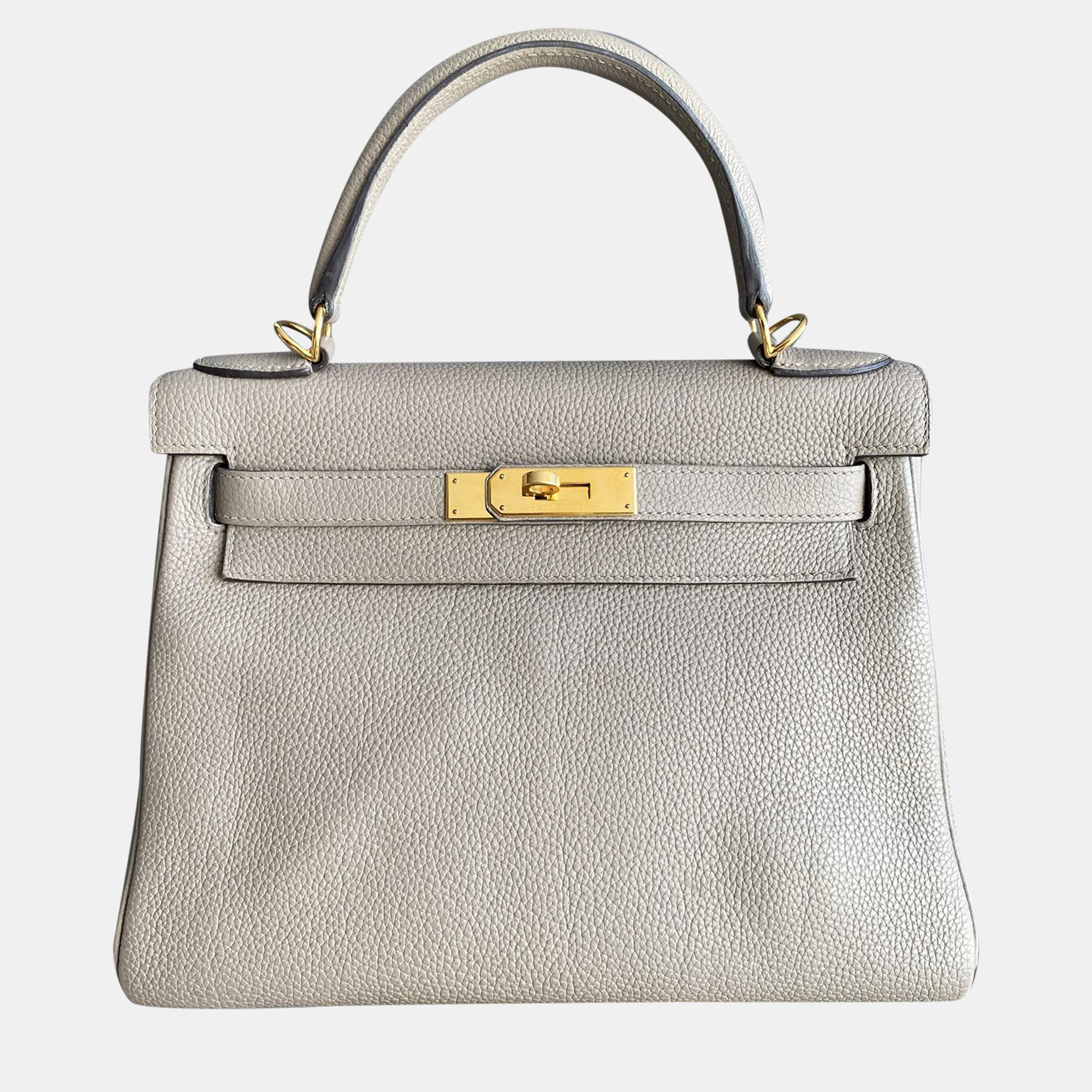 Hermes Gris Asphalte Togo Leather Kelly 28 Top Handle Bag, White
Hermes Gris Asphalte Togo Leather Kelly 28 Top Handle Bag, White