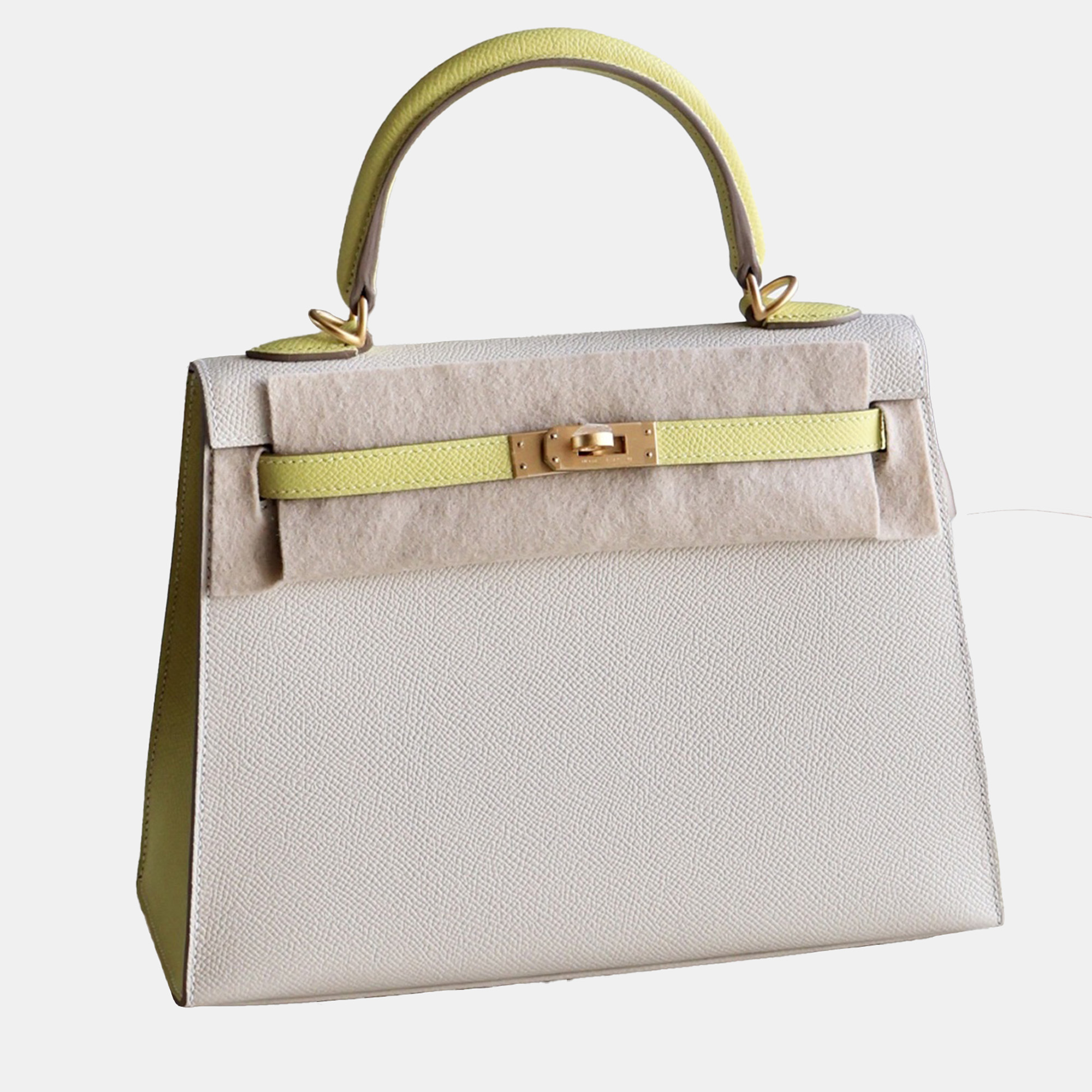 Hermes Milk White and Lemon Yellow Epsom Leather Brushed Kelly 25 Shoulder Bag
Hermes Milk White and Lemon Yellow Epsom Leather Brushed Kelly 25 Shoulder Bag
