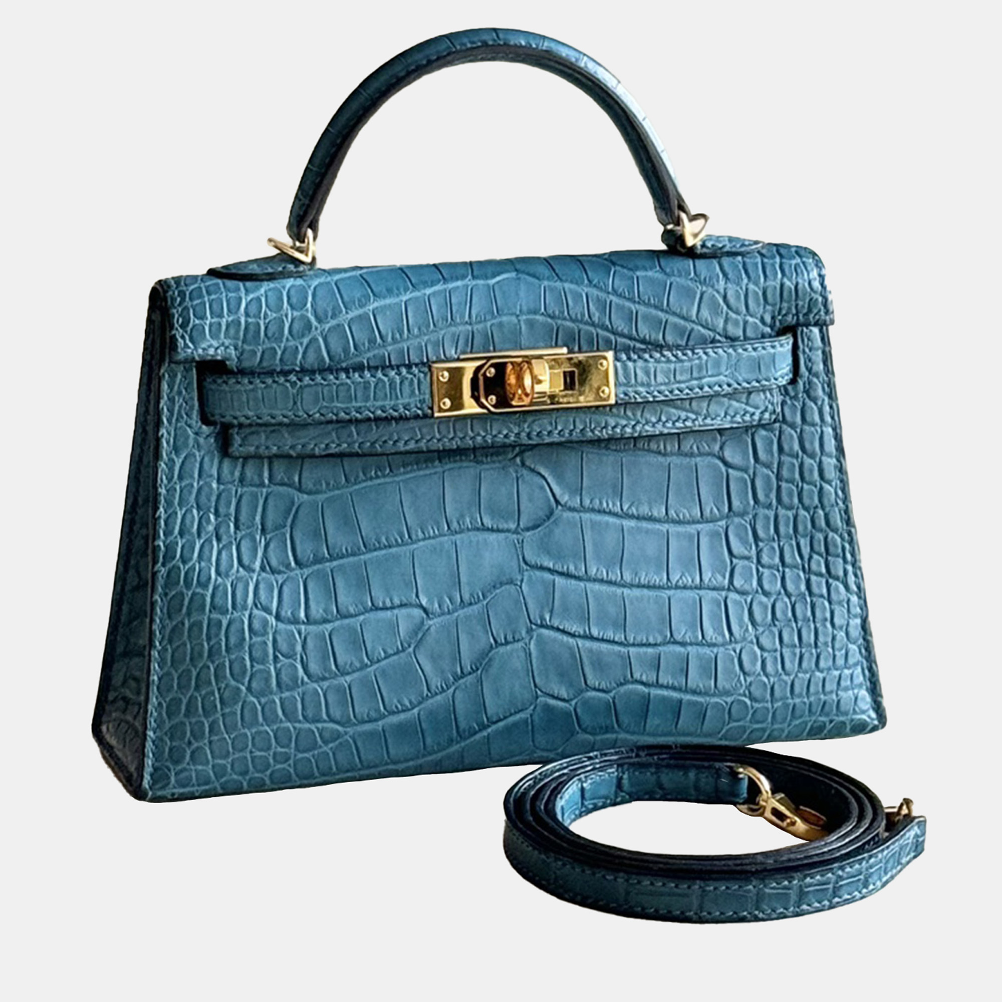 Hermes Matte Crocodile Leather Mini Kelly II Shoulder Bag, Blue
Hermes Matte Crocodile Leather Mini Kelly II Shoulder Bag, Blue