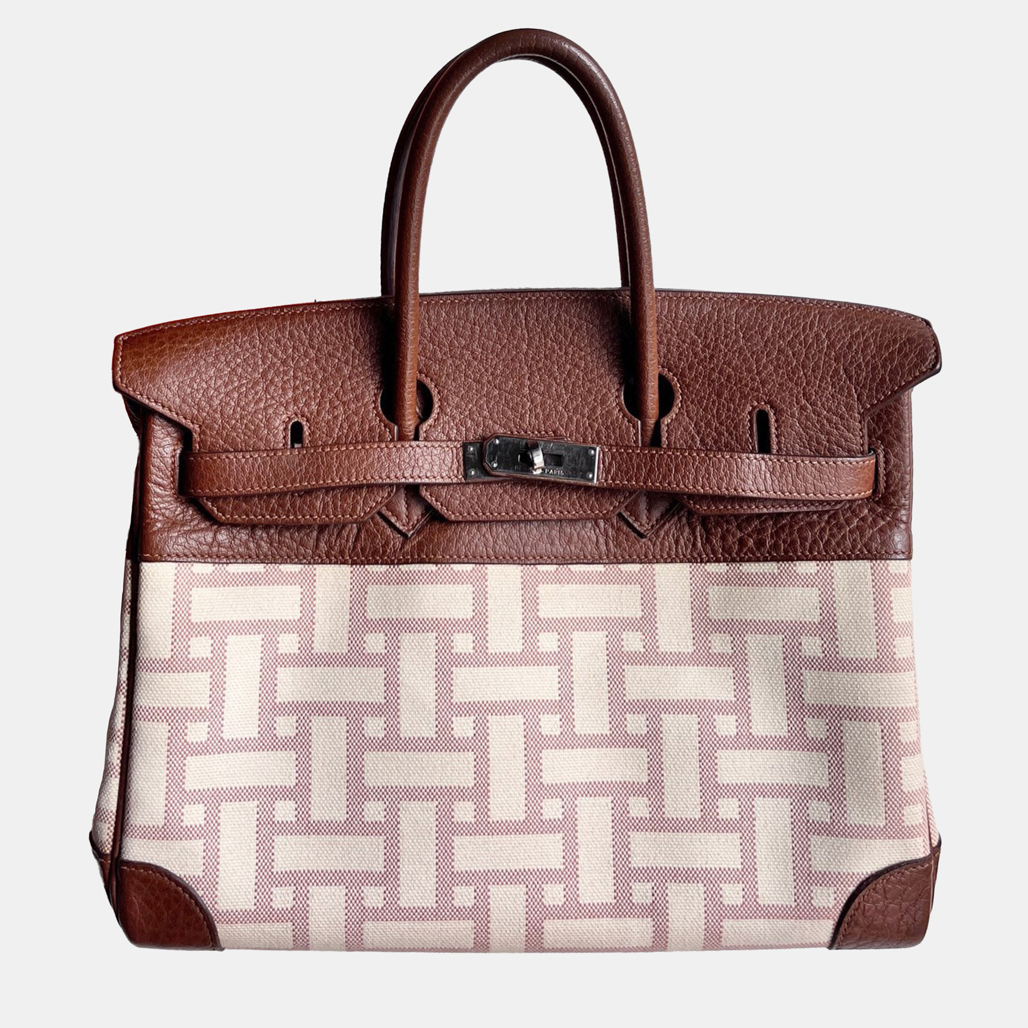 Hermes Gold Canvas and Leather Birkin 35 Combination Bag, Brown
Hermes Gold Canvas and Leather Birkin 35 Combination Bag, Brown
