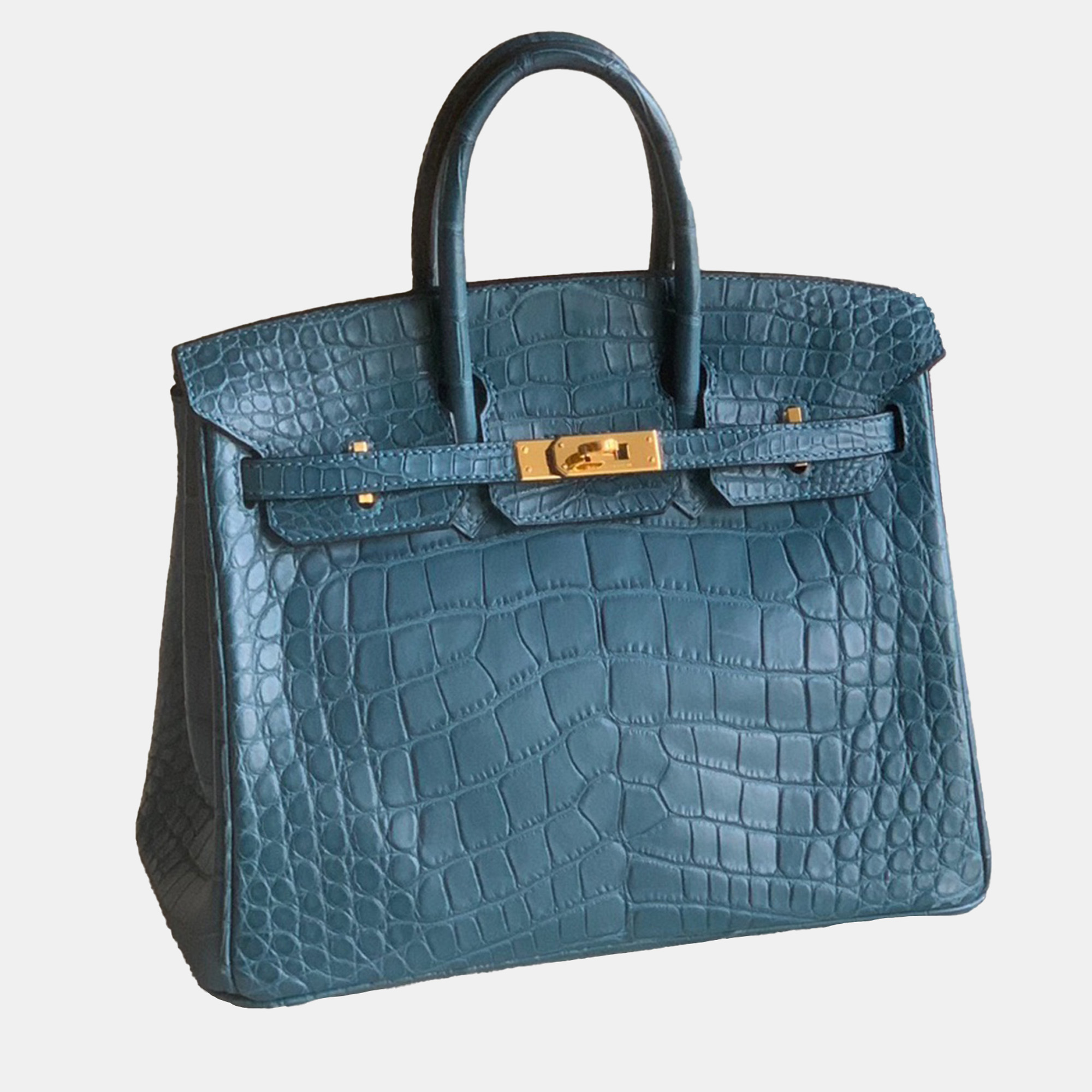 Hermes Duck Blue Matte Crocodile Leather Birkin 25 Top Handle Bag
Hermes Duck Blue Matte Crocodile Leather Birkin 25 Top Handle Bag