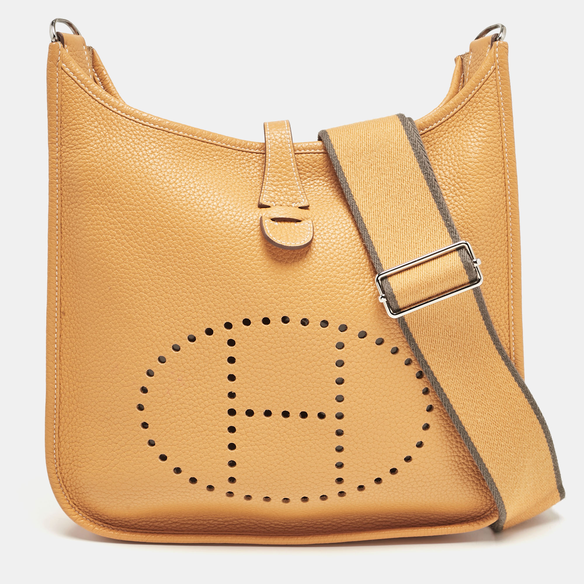 Hermes Moutarde/Etain Taurillon Clemence Leather Evelyne III PM Bag, Yellow
Hermes Moutarde/Etain Taurillon Clemence Leather Evelyne III PM Bag, Yellow