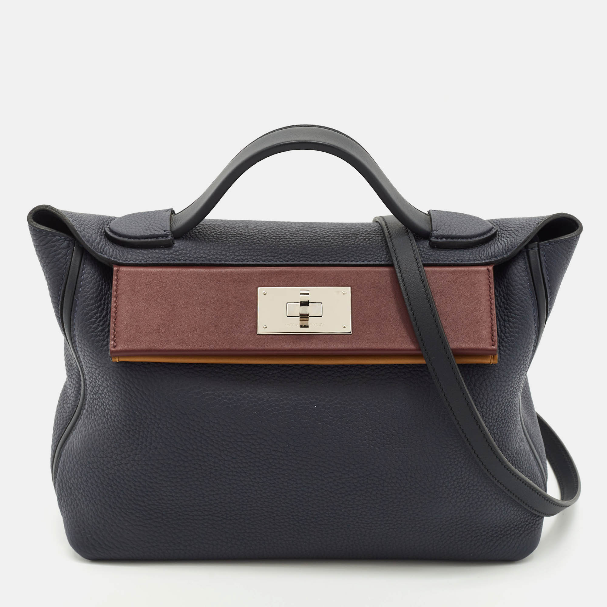 Hermes Bleu Nuit/Bleu Indigo/Bordeaux/Kraft Togo and Swift Leather Palladium Finish 24/24 29 Bag, Multicolor
Hermes Bleu Nuit/Bleu Indigo/Bordeaux/Kraft Togo and Swift Leather Palladium Finish 24/24 29 Bag, Multicolor