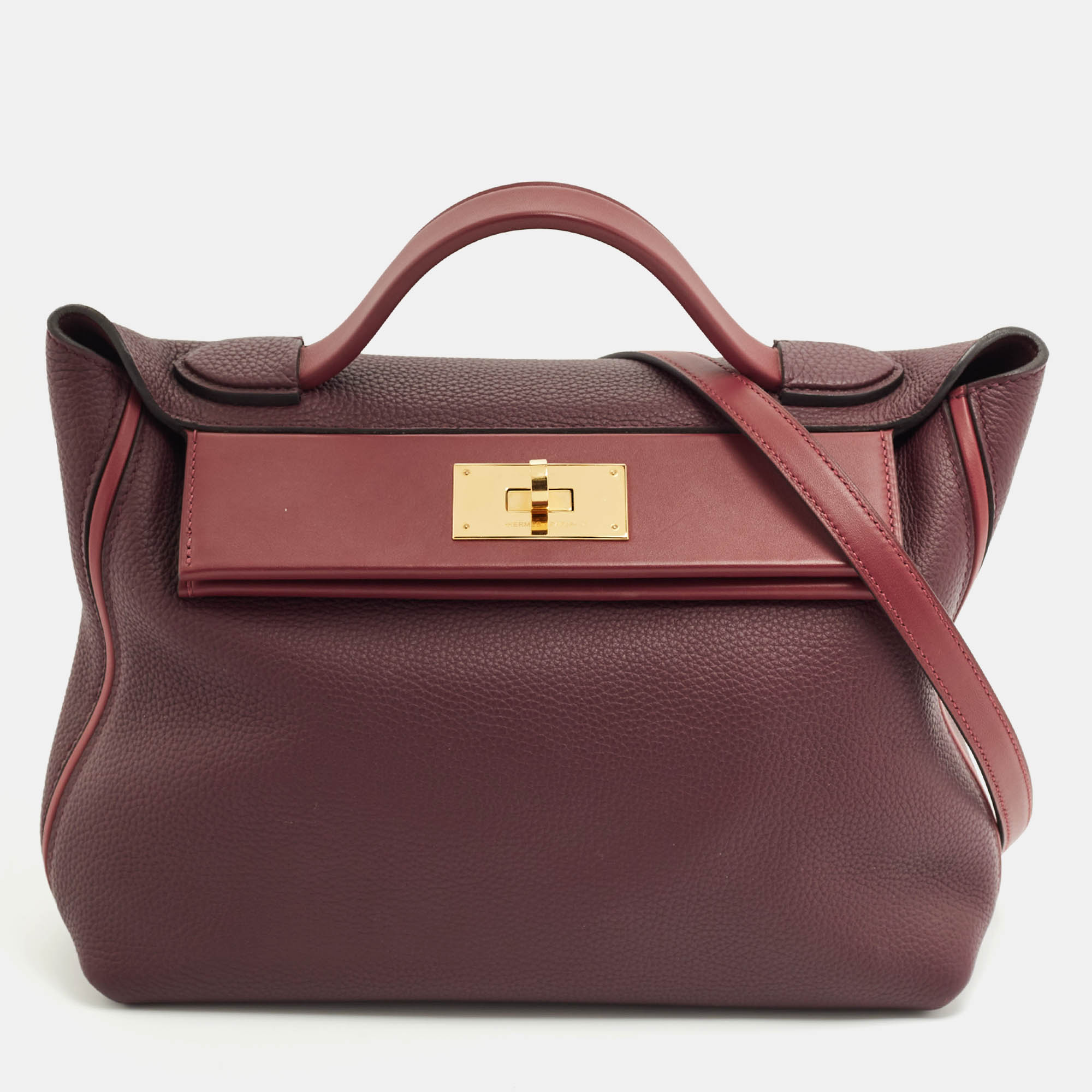 Hermes Bordeaux/Rouge H Togo and Sombrero Leather Gold Finish 24/24 29 Bag, Burgundy
Hermes Bordeaux/Rouge H Togo and Sombrero Leather Gold Finish 24/24 29 Bag, Burgundy