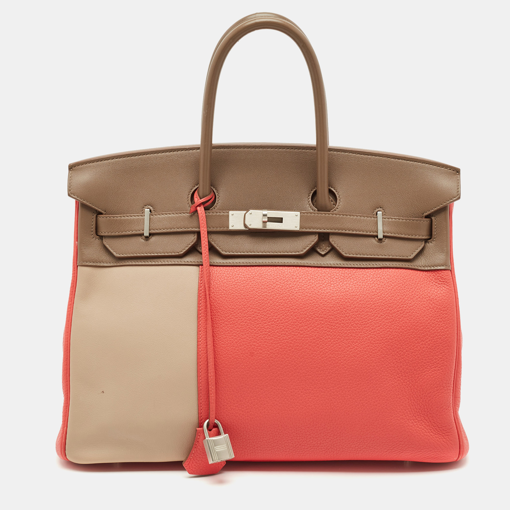 Hermes Rose Jaipur/Argile/Etoupe Taurillon Clemence and Swift Leather Brushed Palladium Finish Birkin 35 Bag, Multicolor
Hermes Rose Jaipur/Argile/Etoupe Taurillon Clemence and Swift Leather Brushed Palladium Finish Birkin 35 Bag, Multicolor