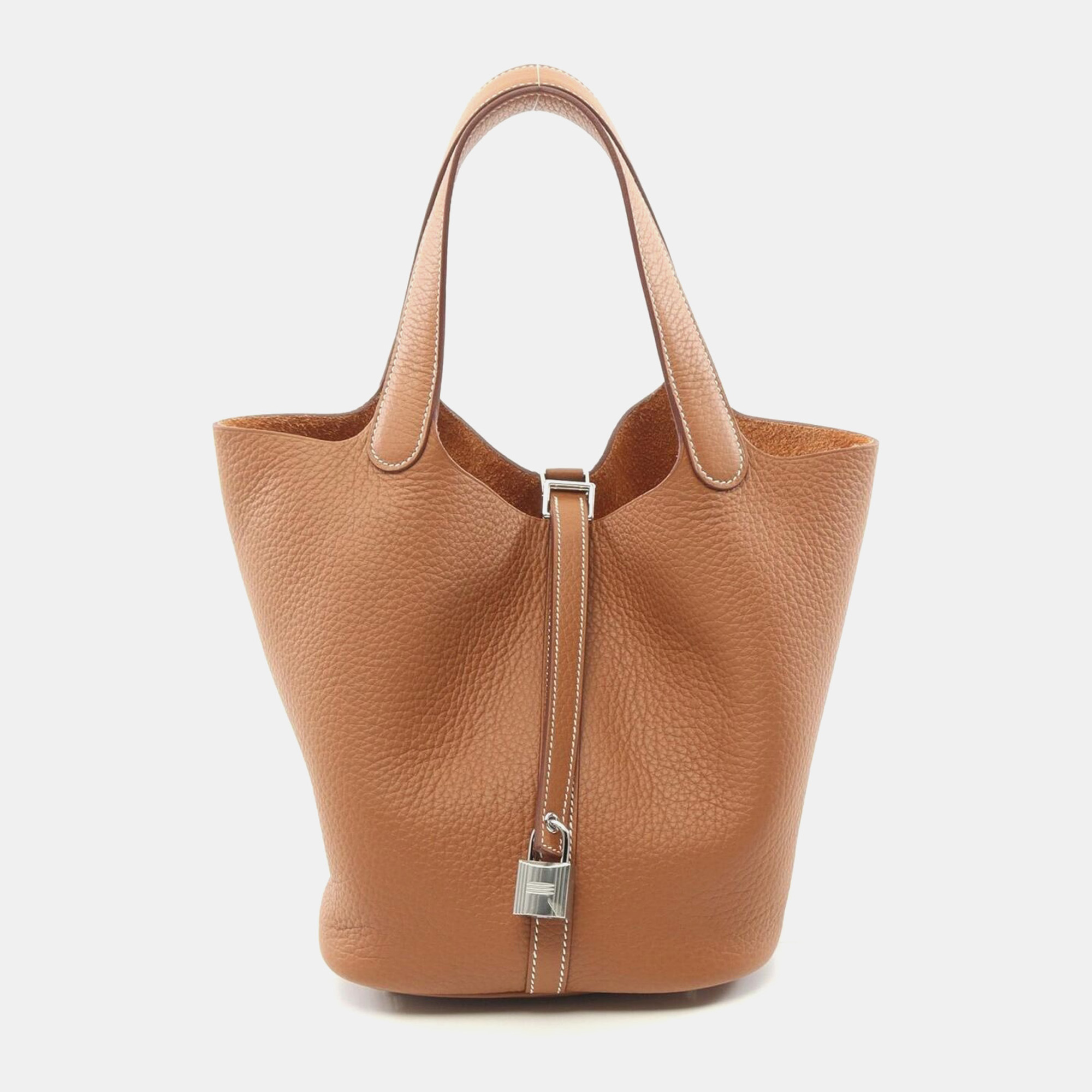 Hermes Brown Gold Taurillon Clemence Leather Picotin Lock MM Handbag
Hermes Brown Gold Taurillon Clemence Leather Picotin Lock MM Handbag