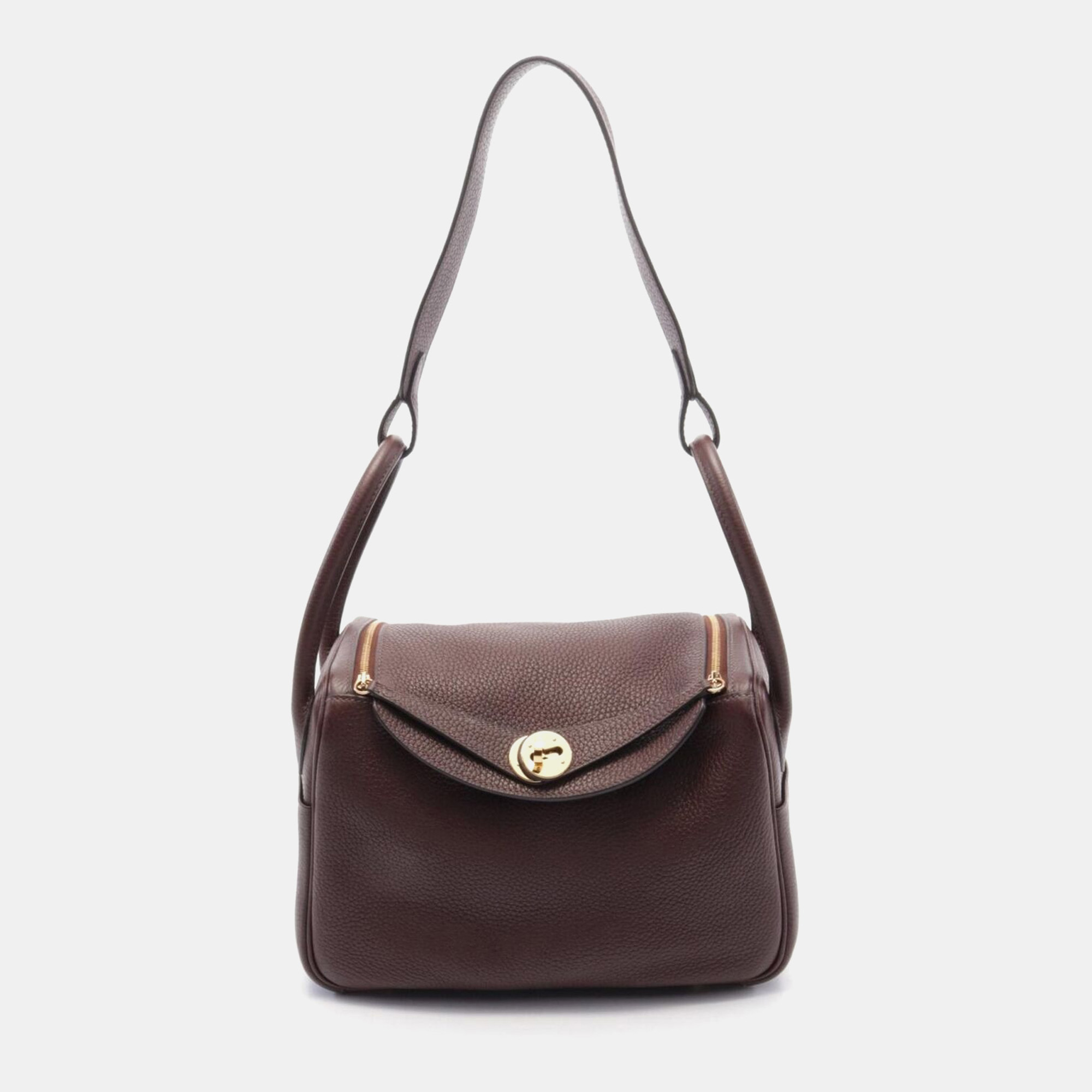 Hermes Brown Taurillon Clemence Lindy 26 Ebenne Shoulder Bag GHW
Hermes Brown Taurillon Clemence Lindy 26 Ebenne Shoulder Bag GHW