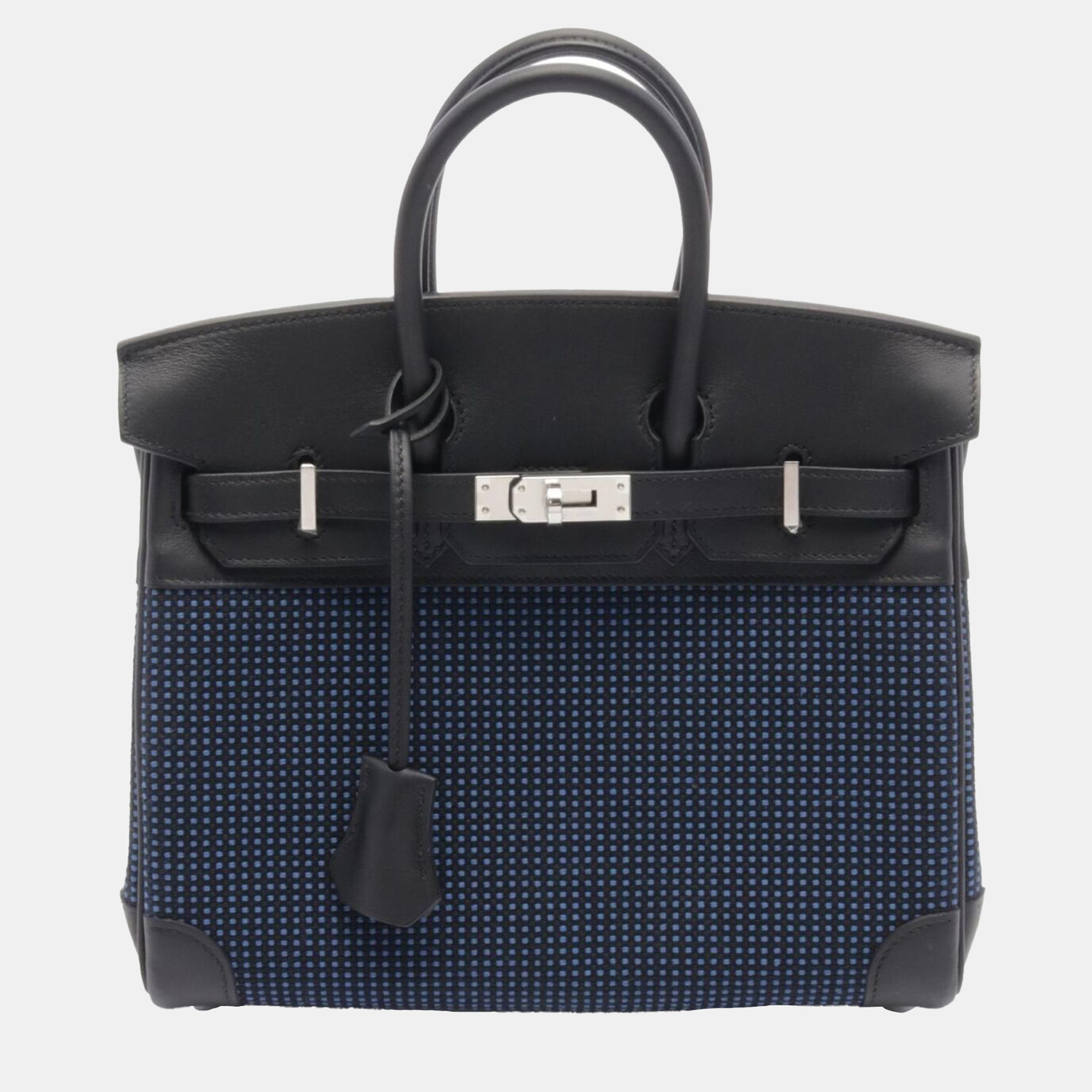 Hermes Black Navy Toile Quadrille Vaux Swift Leather Birkin 25 Handbag SHW
Hermes Black Navy Toile Quadrille Vaux Swift Leather Birkin 25 Handbag SHW