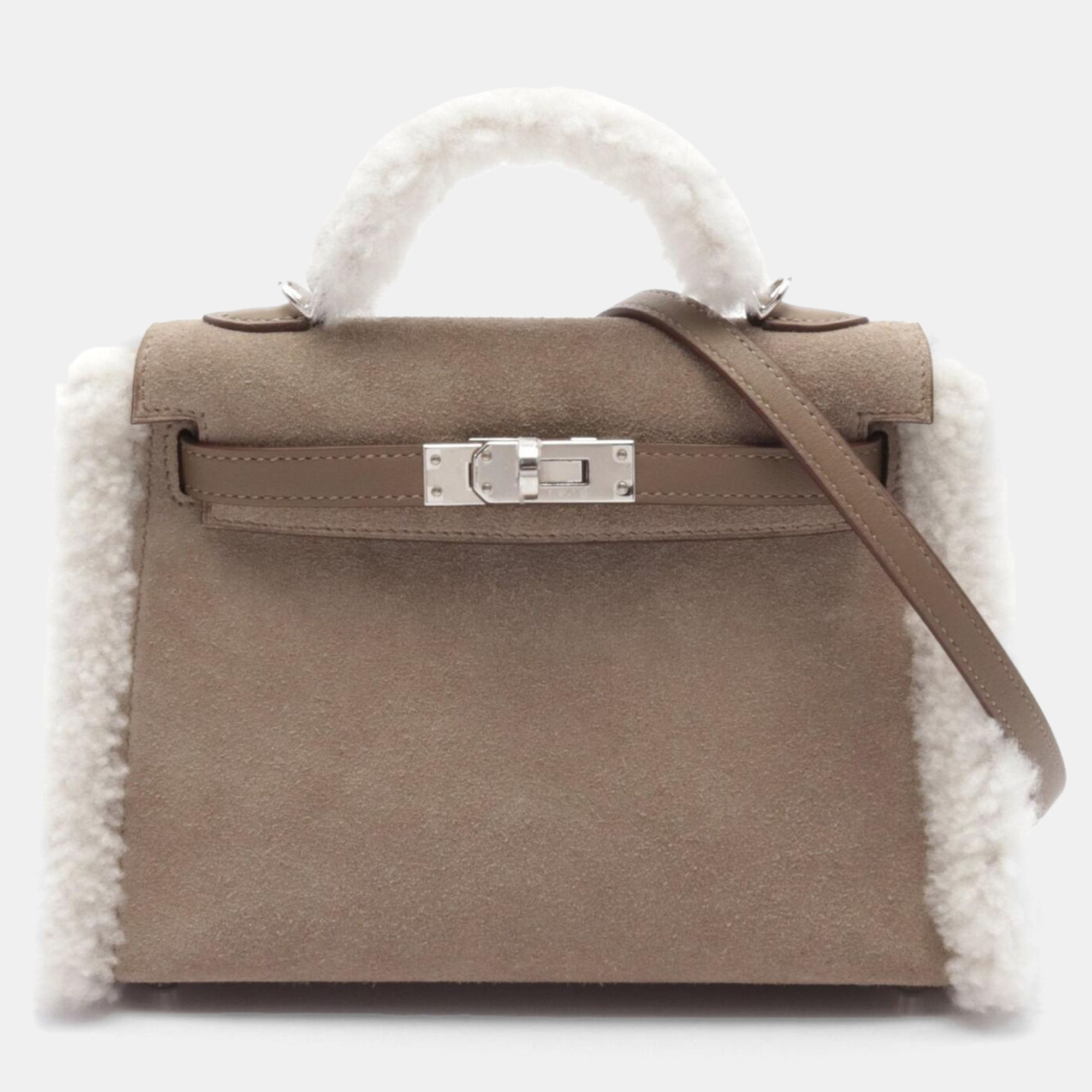 Hermes Brown/Grey Mouton Leather Mini Kelly Teddy Shoulder Bag
Hermes Brown/Grey Mouton Leather Mini Kelly Teddy Shoulder Bag