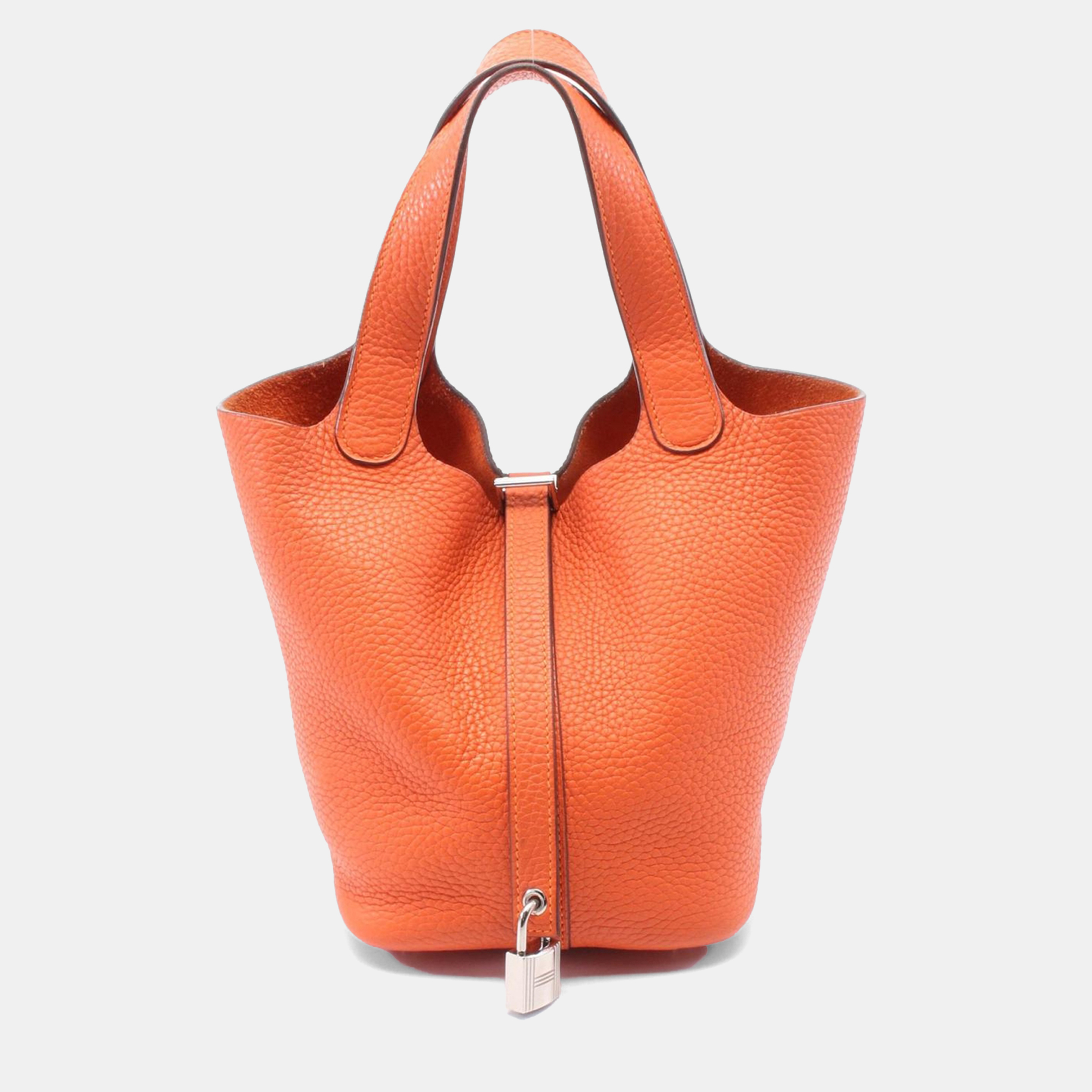Hermes Orange Taurillon Clemence Silver Hardware Picotin Lock 18
Hermes Orange Taurillon Clemence Silver Hardware Picotin Lock 18