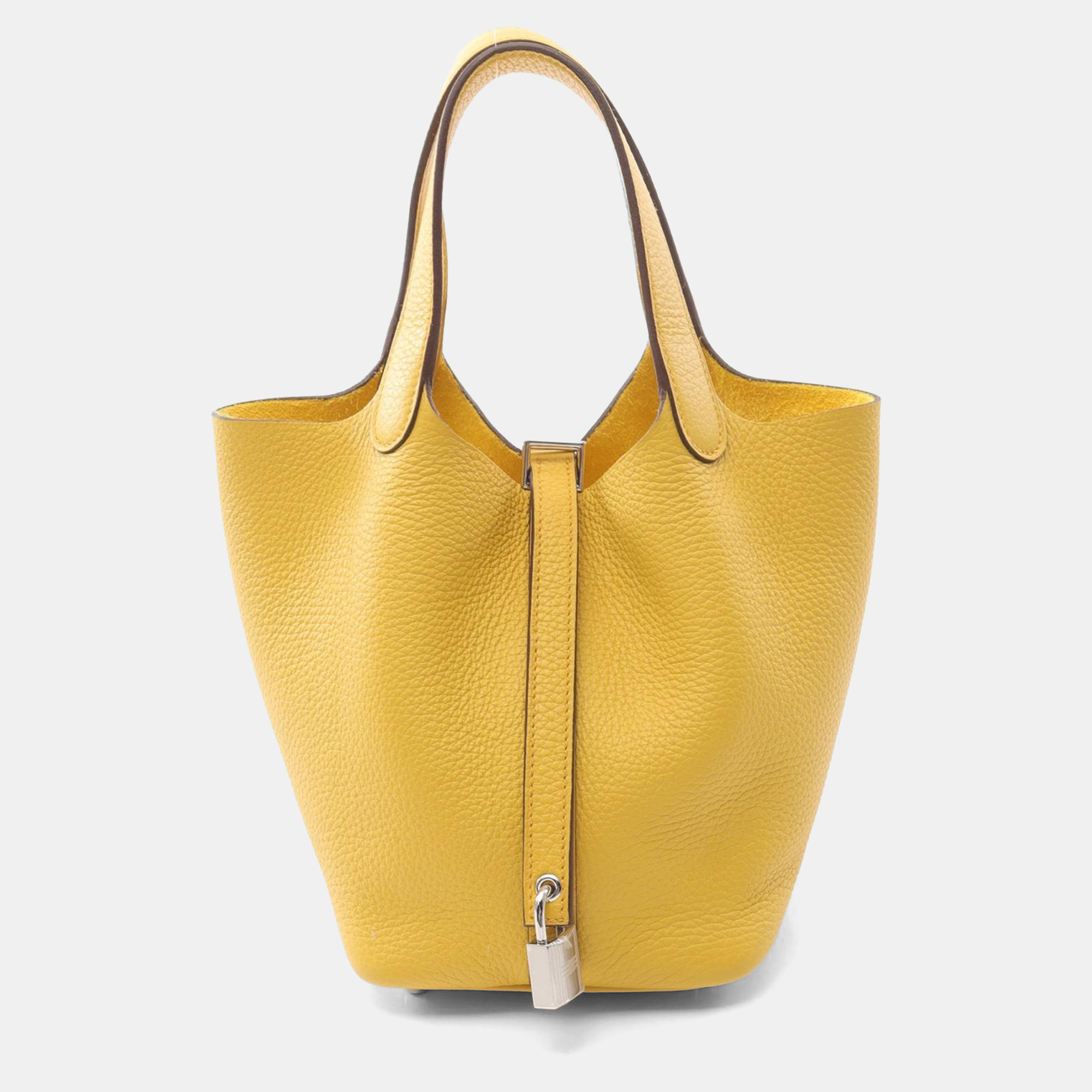 Hermes Yellow Sun Taurillon Clemence Silver Hardware Picotin Lock 18
Hermes Yellow Sun Taurillon Clemence Silver Hardware Picotin Lock 18