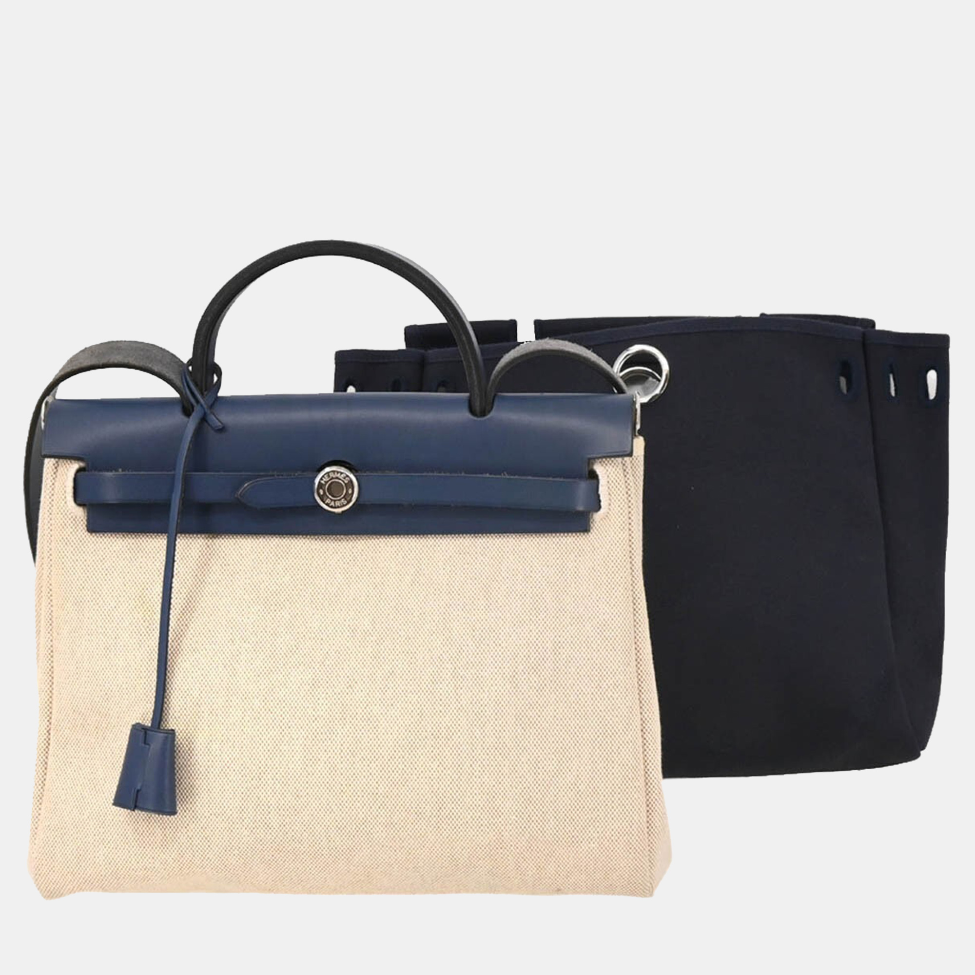 Hermes Beige Navy Toile H Officier Herbag PM 2 in 1 2way Handbag
Hermes Beige Navy Toile H Officier Herbag PM 2 in 1 2way Handbag