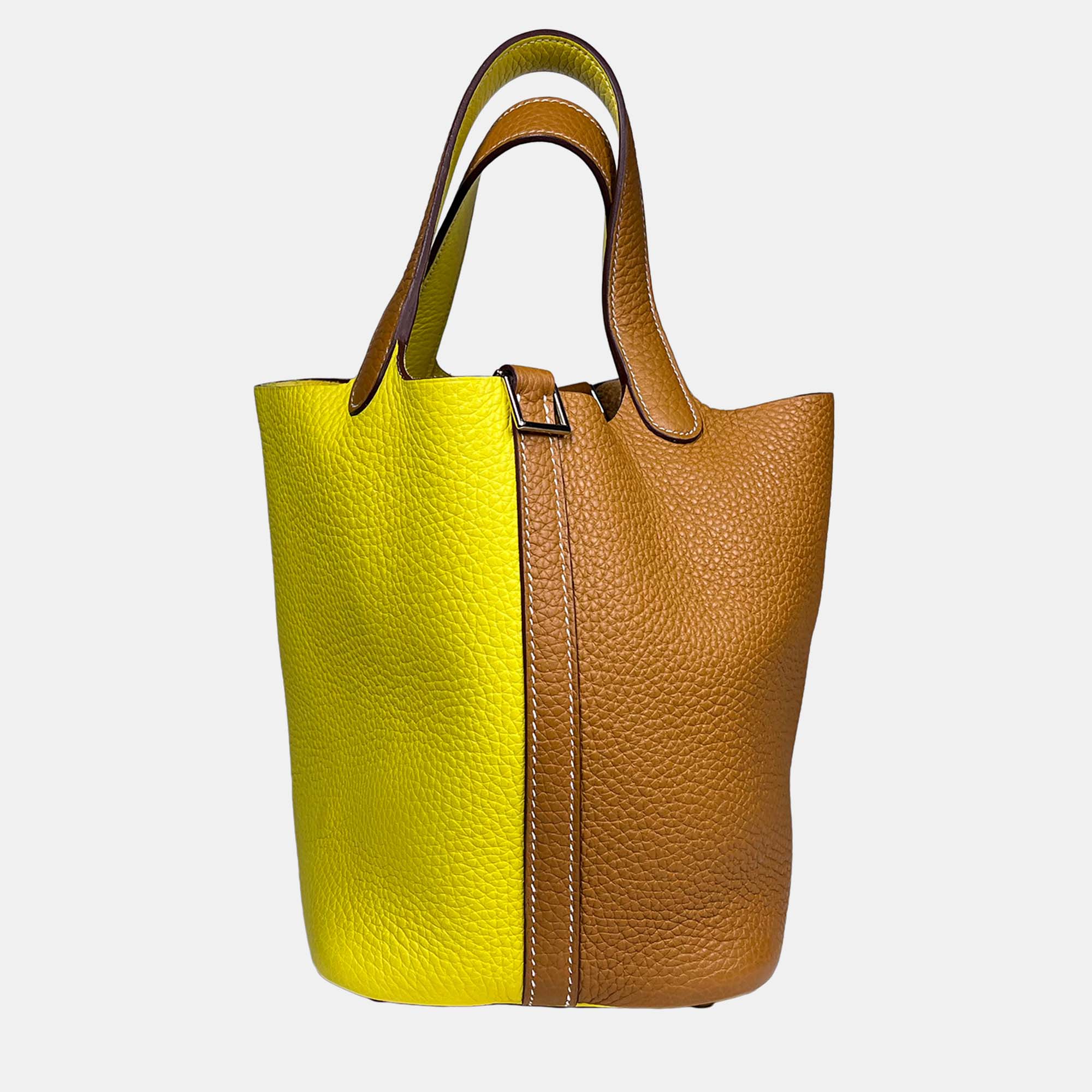 Hermes Sesame Lime Taurillon Clemence Casaque Picotin 18 with PHW, Brown
Hermes Sesame Lime Taurillon Clemence Casaque Picotin 18 with PHW, Brown