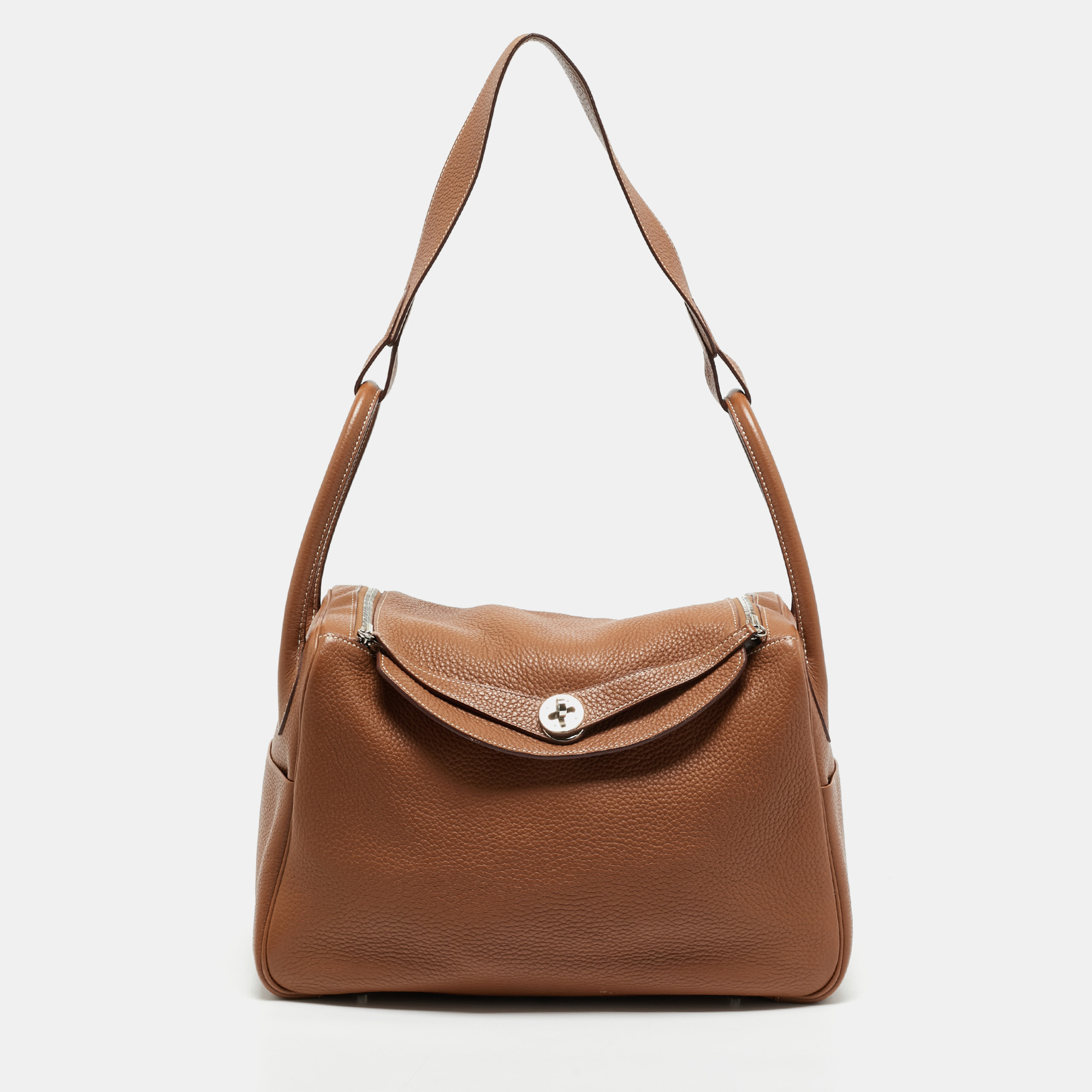 Hermes Gold Taurillon Clemence Leather Palladium Finished Lindy 34 Bag, Brown
Hermes Gold Taurillon Clemence Leather Palladium Finished Lindy 34 Bag, Brown