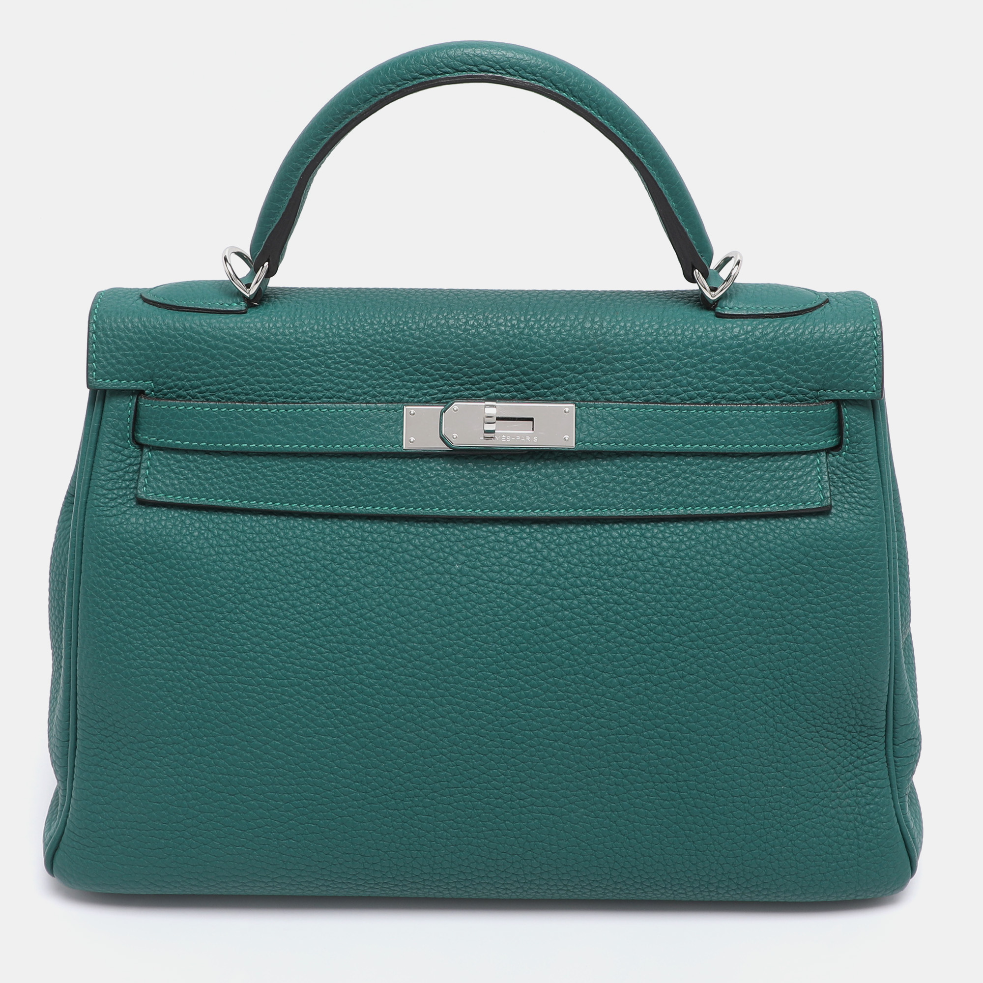 Hermes Vert Verone Clemence Leather Palladium Finish Kelly Retourne 32 Bag - Hermes - Modalova