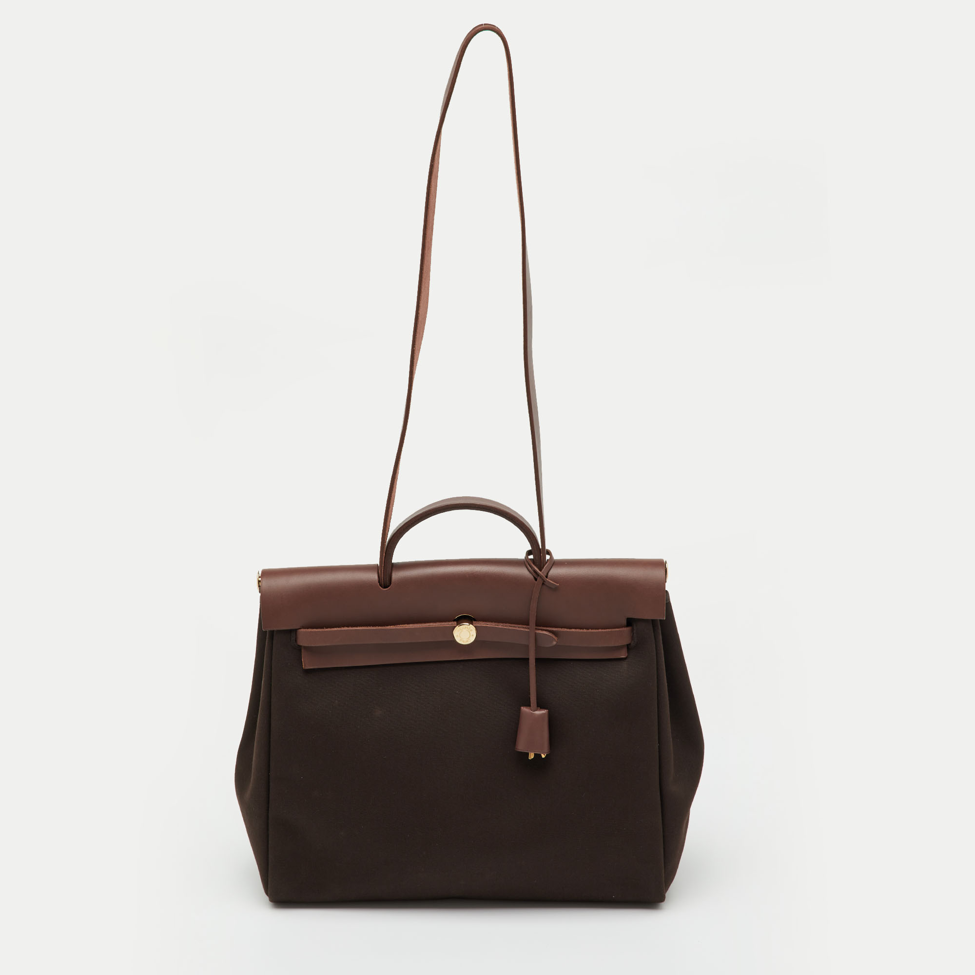 Hermes Chocolate/Terre Canvas and Leather Herbag 39 Bag