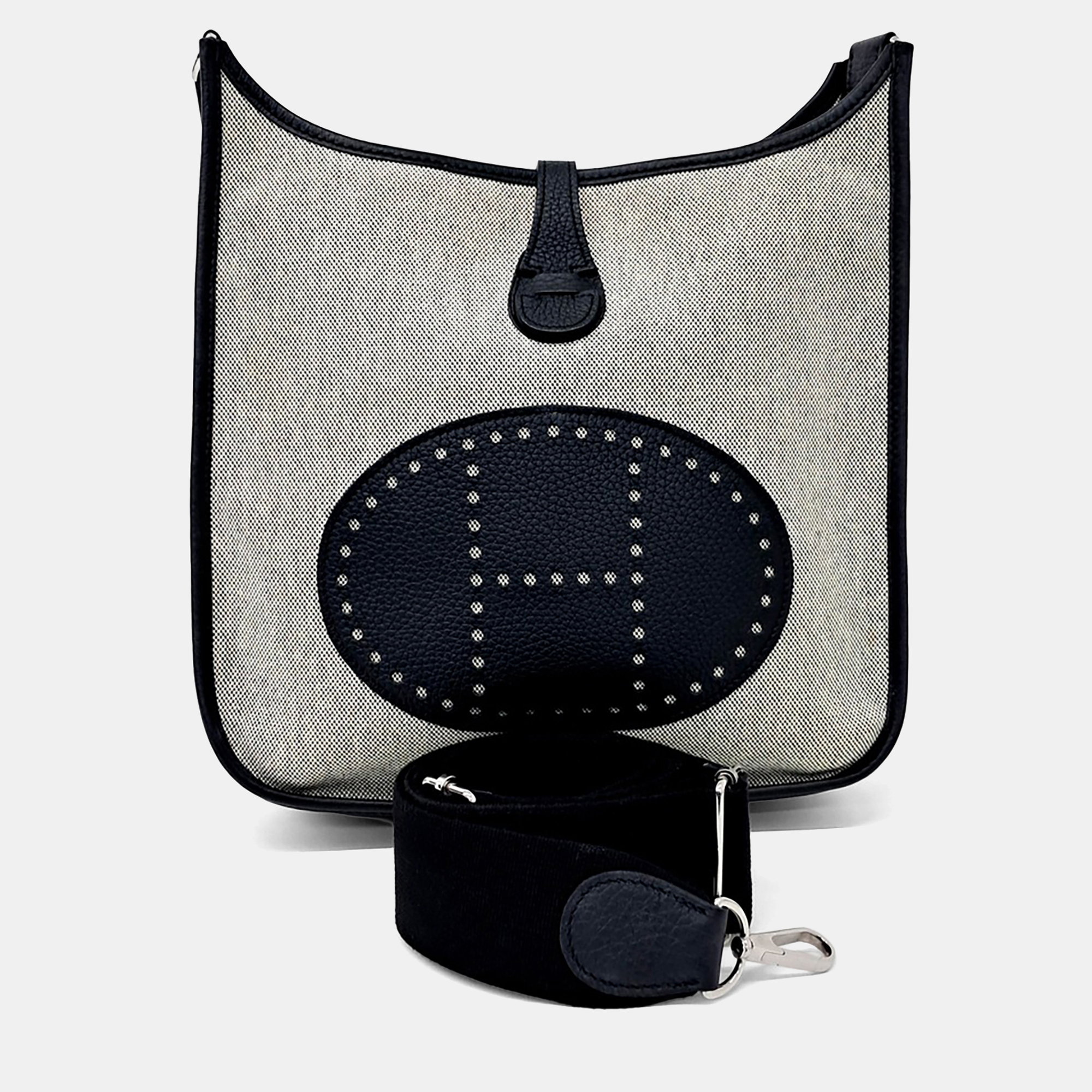 Hermes Black Grey Fabric and Leather Evelyn 29
Hermes Black Grey Fabric and Leather Evelyn 29