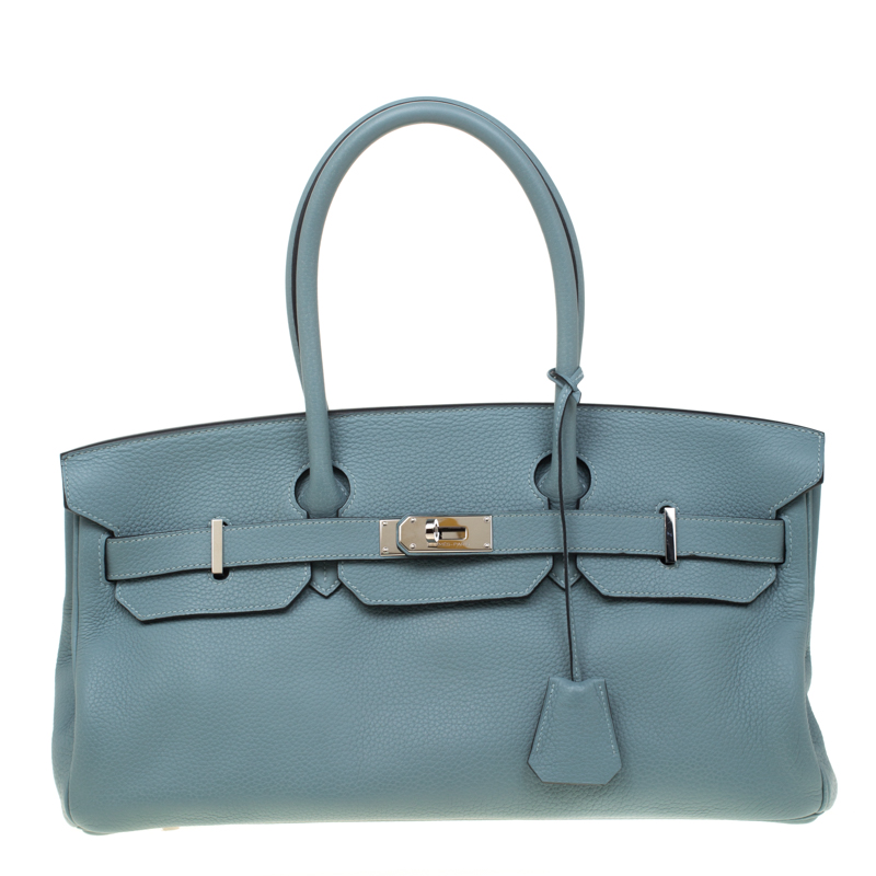 Hermes Ciel Clemence Leather Palladium Hardware Shoulder Birkin 42 Bag